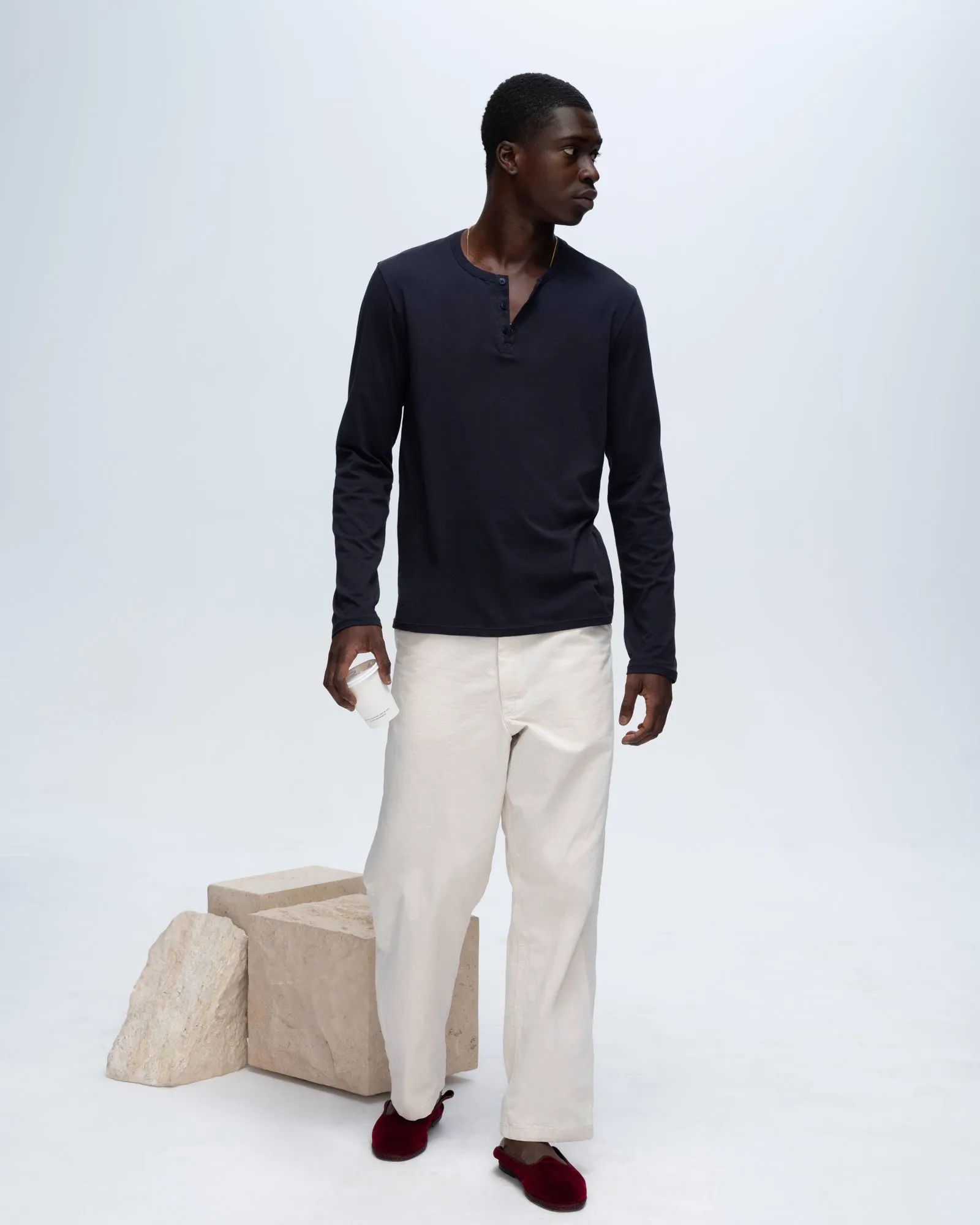 Wrinkle Free Fabric Classic Jersey Long Sleeve Henley - Midnight