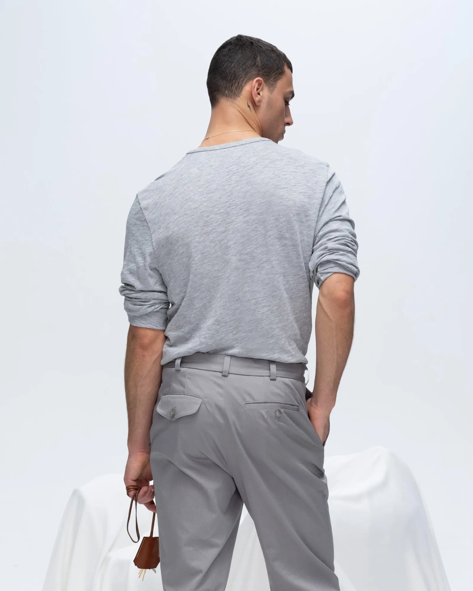 Soft Touch Texture slim fit Slub Jersey Destroyed Wash Henley - Heather Grey