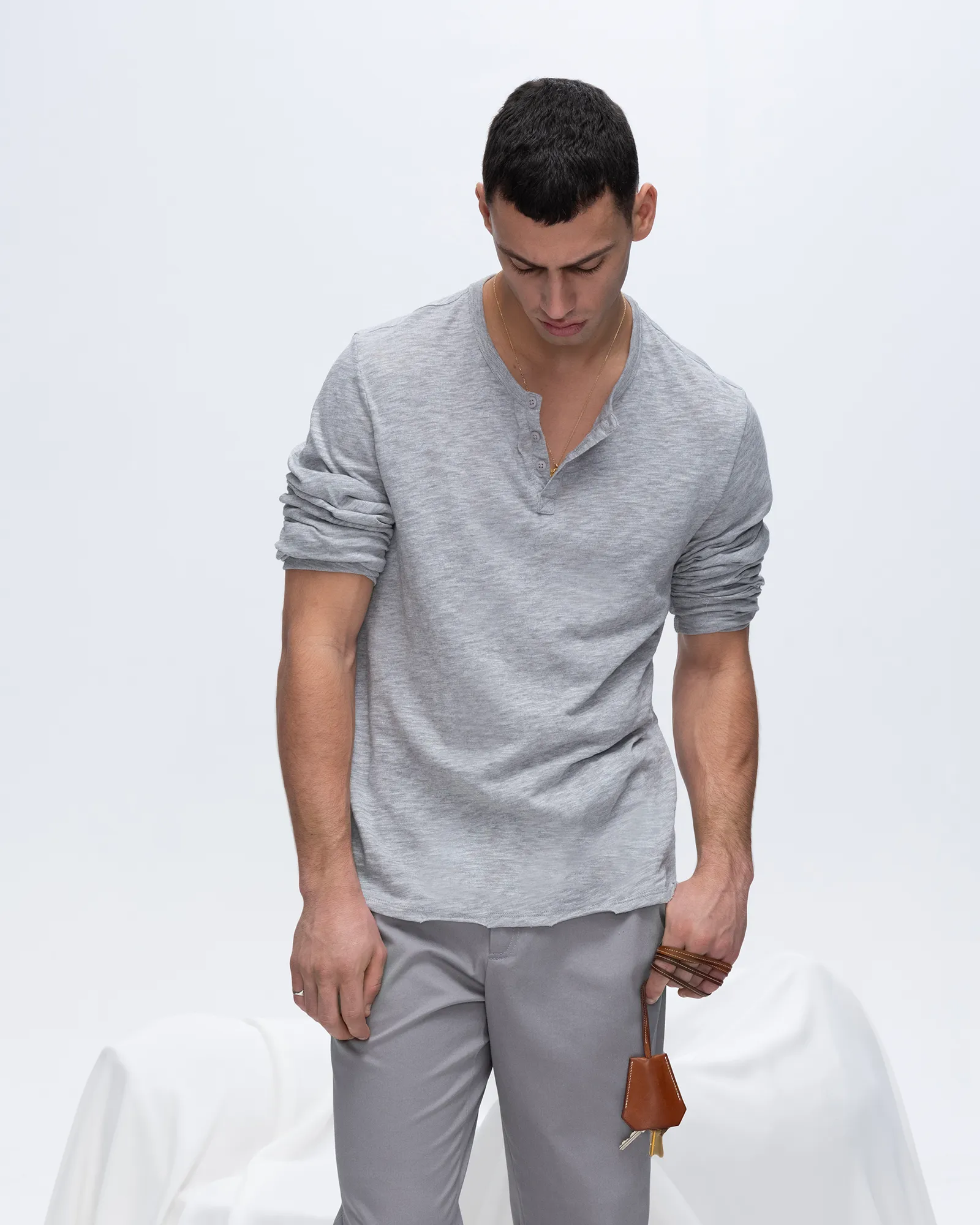 Slub Jersey Destroyed Wash Henley - Heather Grey Comfortable Layers