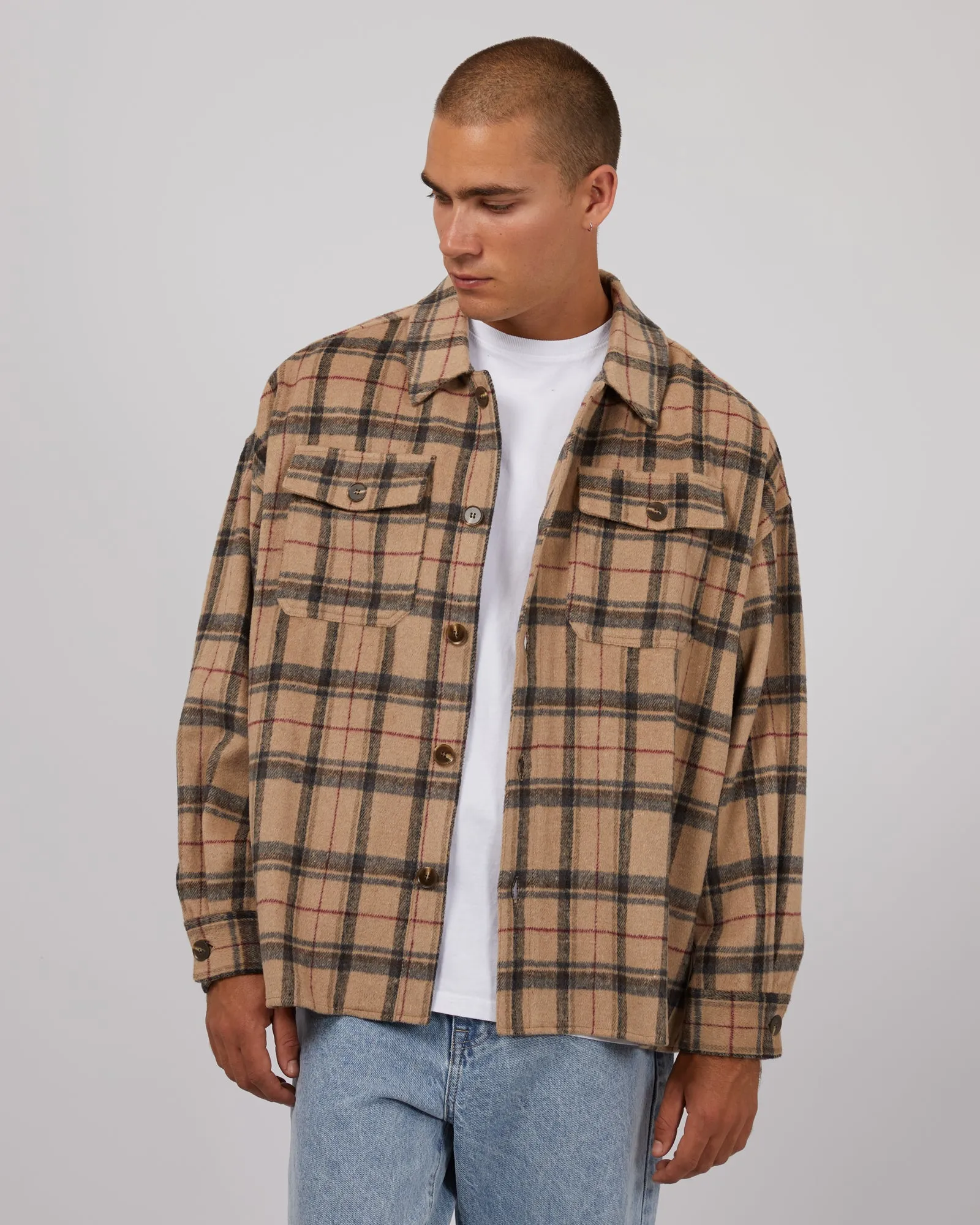 Casual Style Reinforced Hems Ranch Overshirt Tan