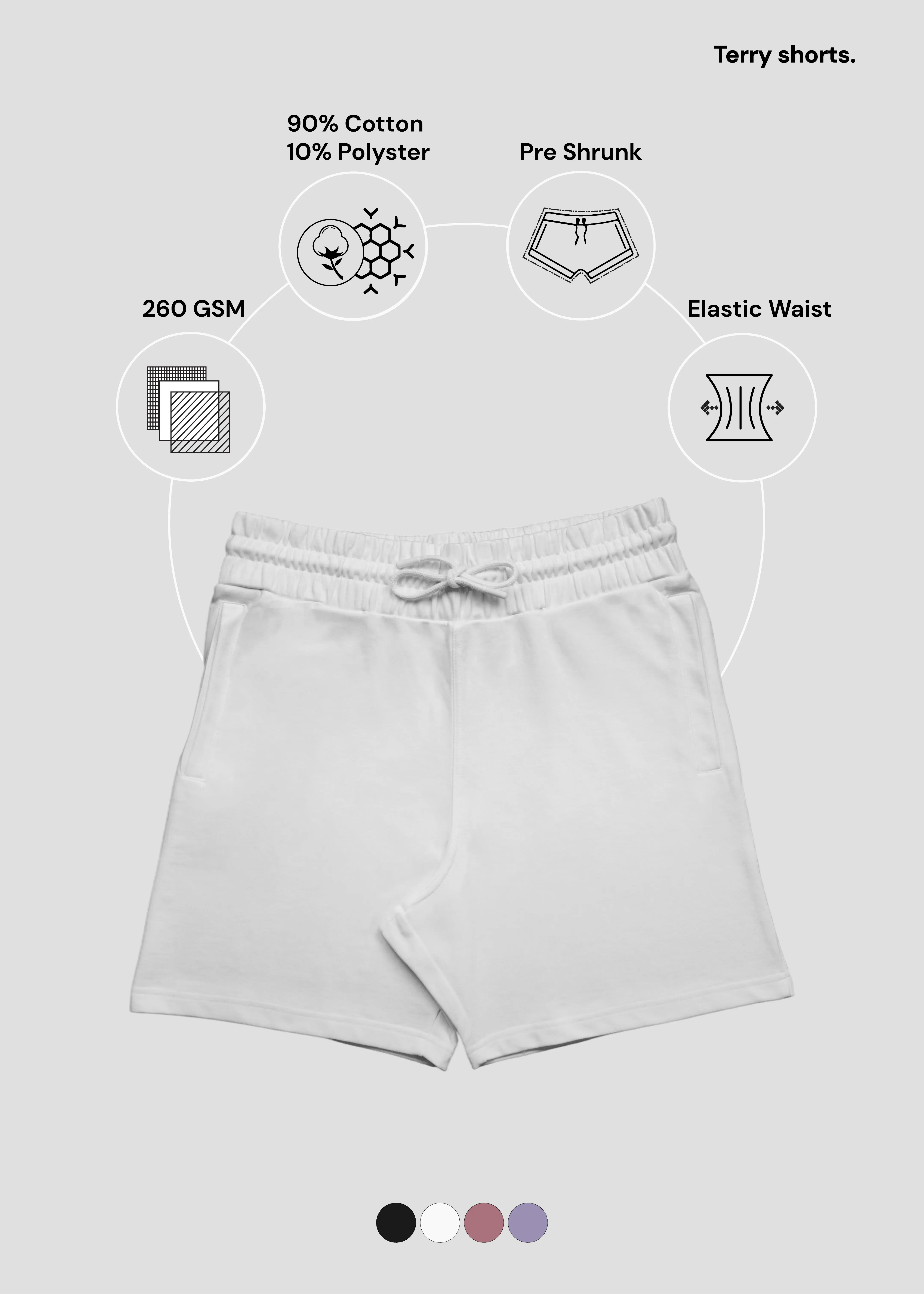 White Terry Shorts | MT45 Low Bulk Construction Slim Fit Design
