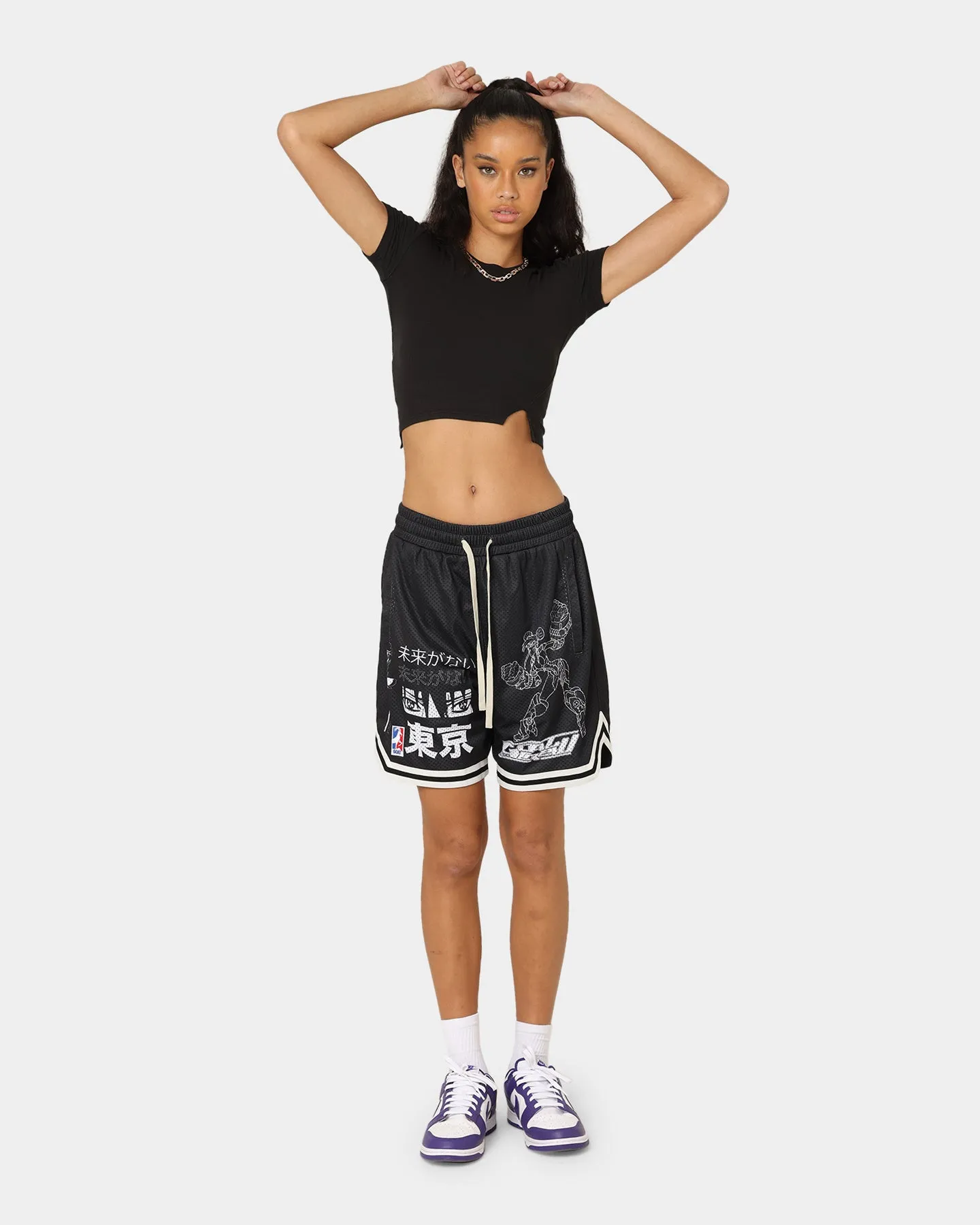 Unisex style TemperatureRegulating Goat Crew Patchwork Shorts Black/White