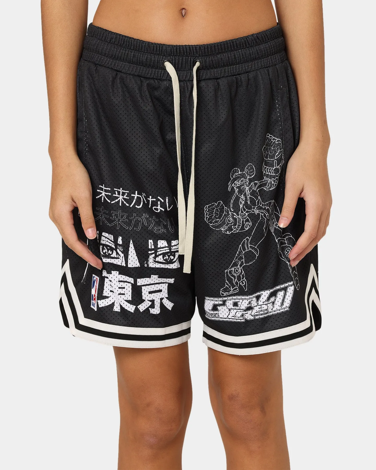 Stretchable Waistband UV Protective Coating Goat Crew Patchwork Shorts Black/White