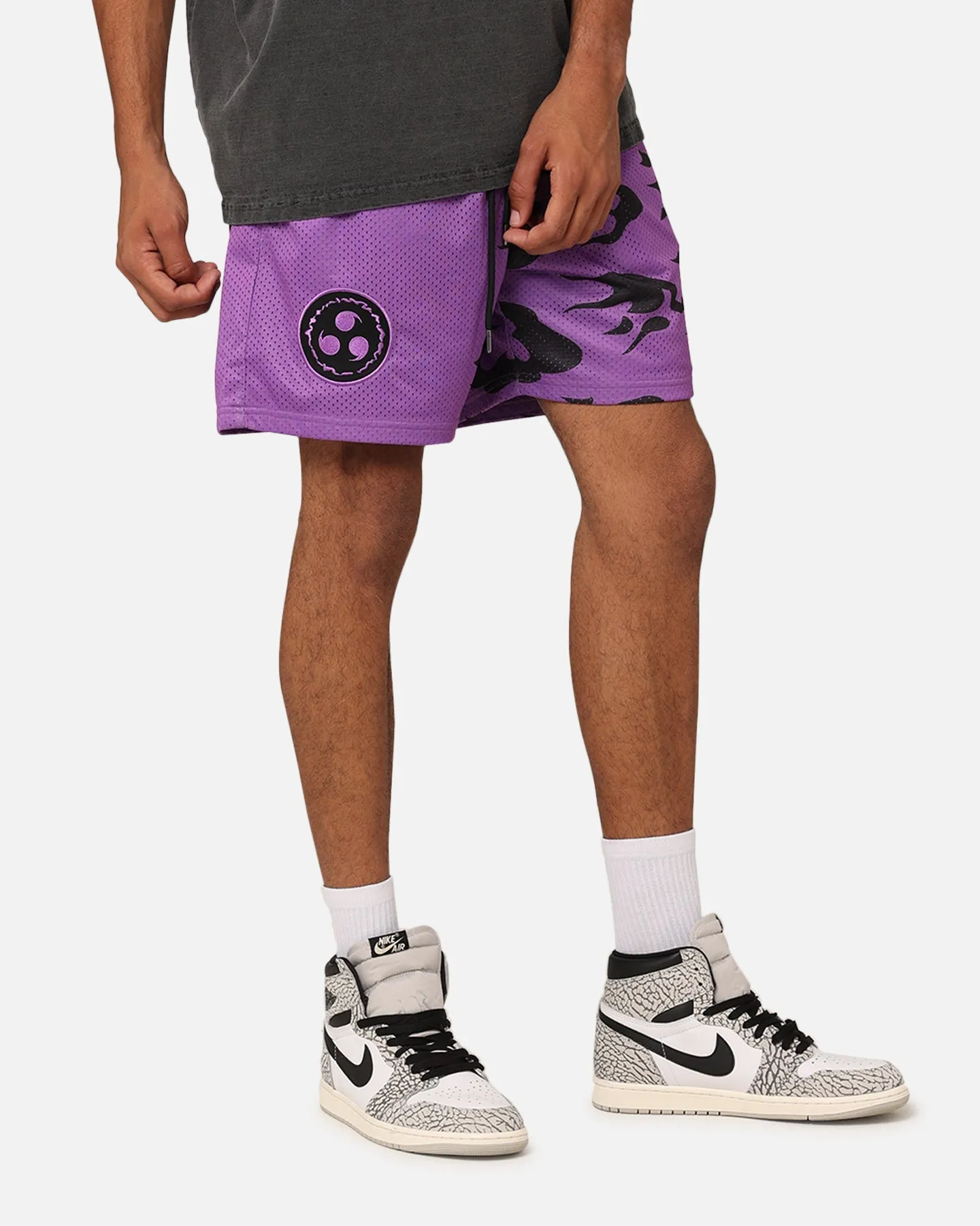 Flexible shape Goat Crew X Naruto Curse Mark Mesh Shorts Purple/Black