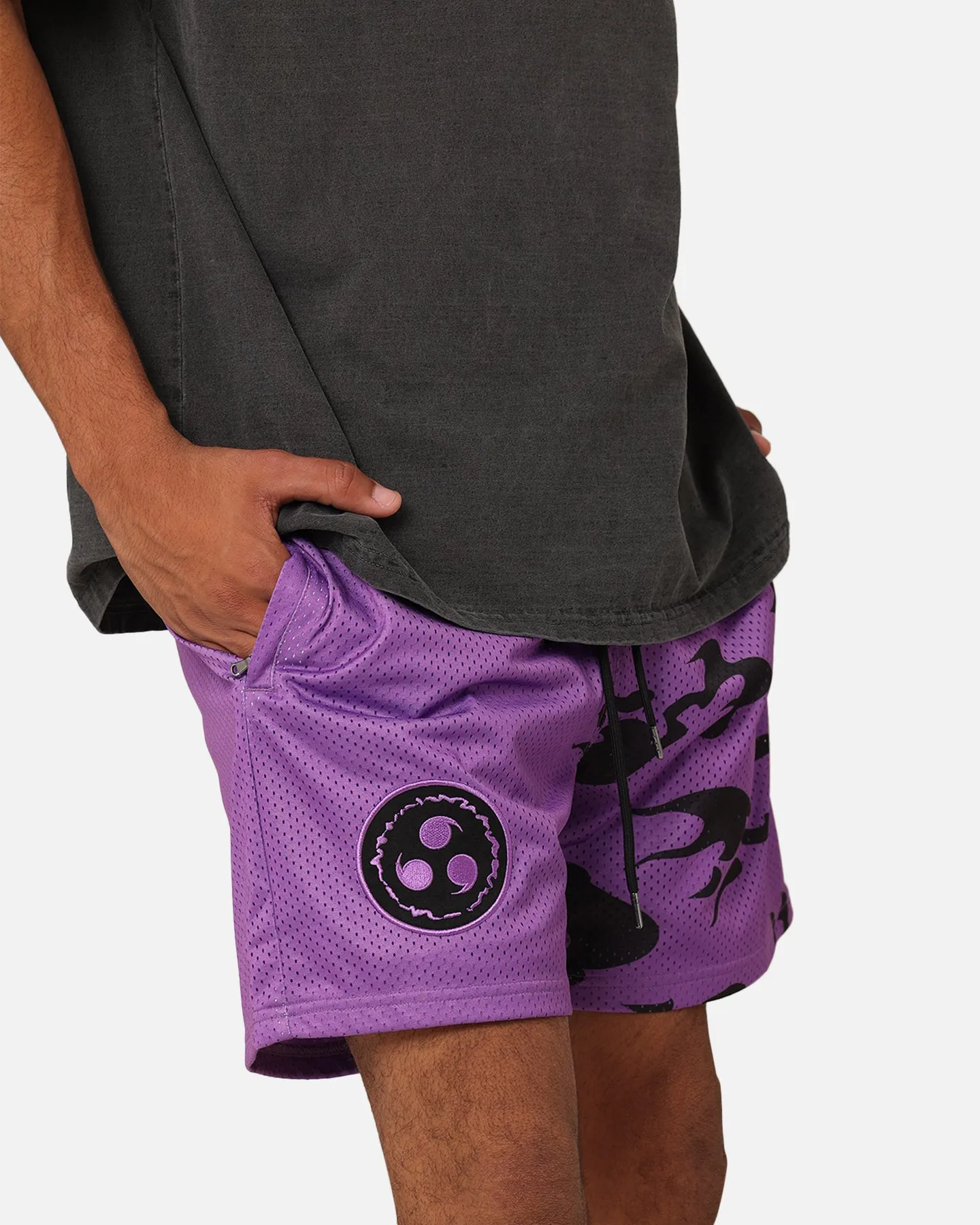 Low Bulk Waistband plain shorts Goat Crew X Naruto Curse Mark Mesh Shorts Purple/Black