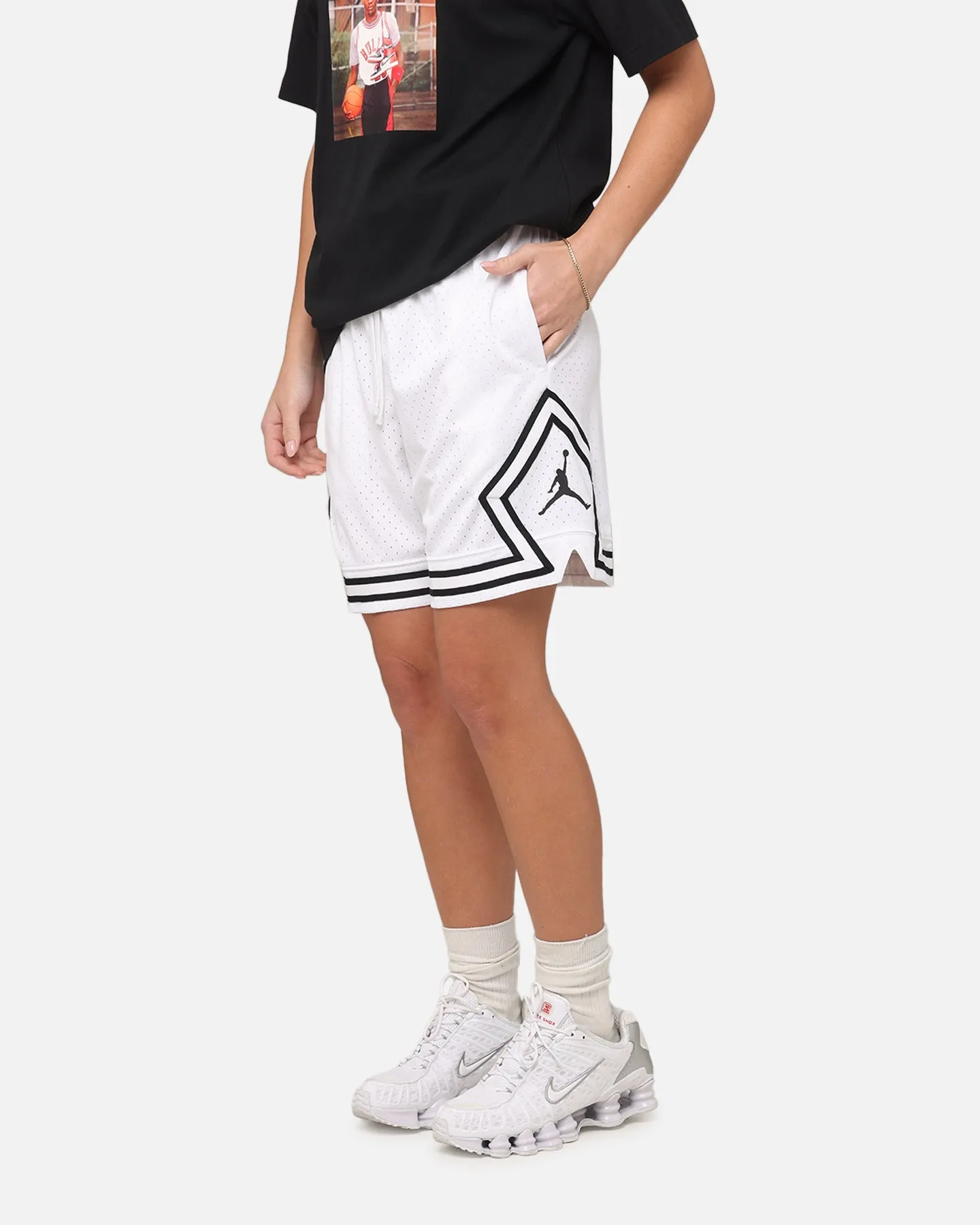 Jordan Dri-FIT Sport Diamond Shorts White/Black/Black Tear Resistant Fabric