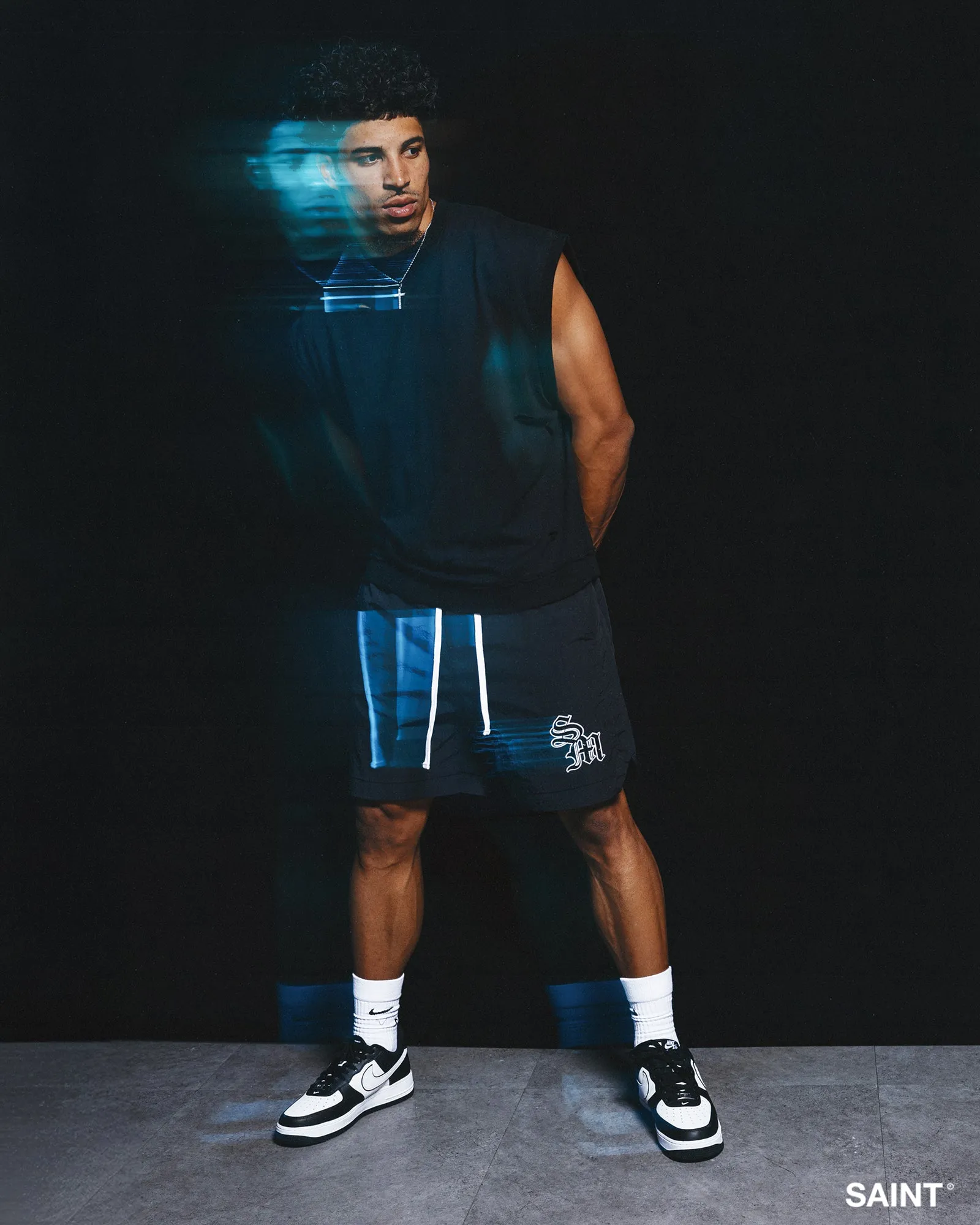 Saint Morta Gothic Monogram Nylon Shorts Black Airy Touch Lightweight Material