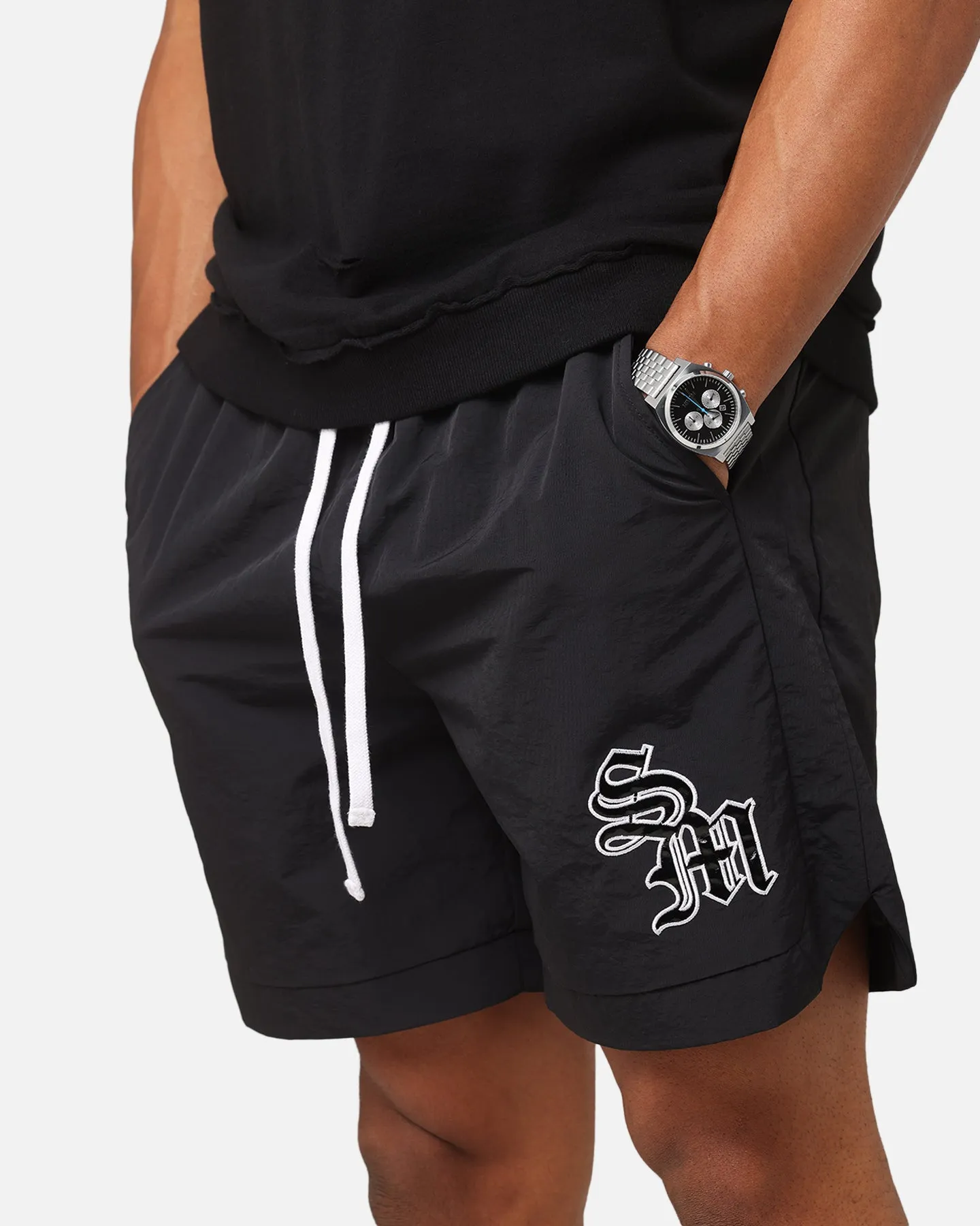 Breezy Feel Freedom Fit Saint Morta Gothic Monogram Nylon Shorts Black