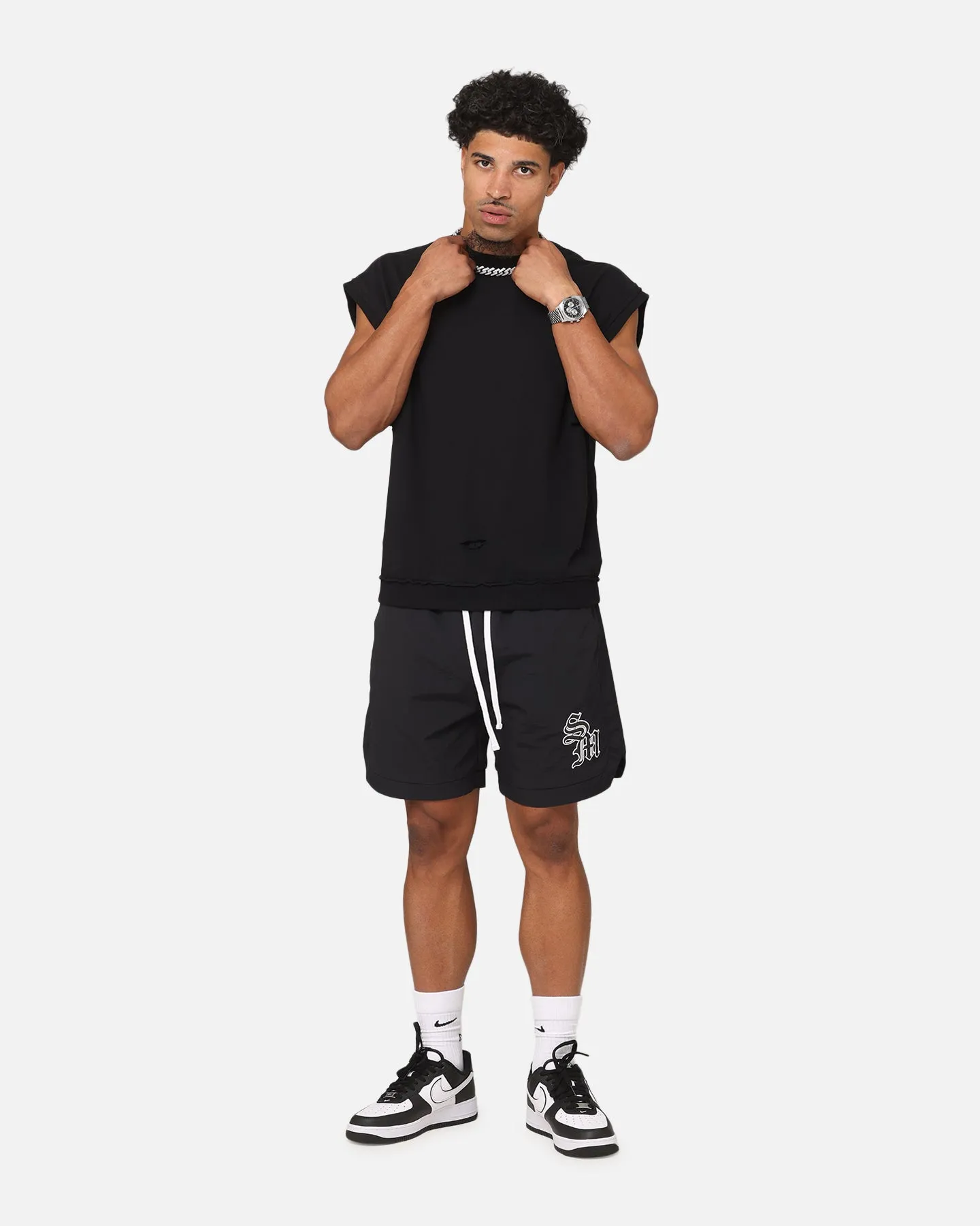 Saint Morta Gothic Monogram Nylon Shorts Black kids' style Durable Comfort