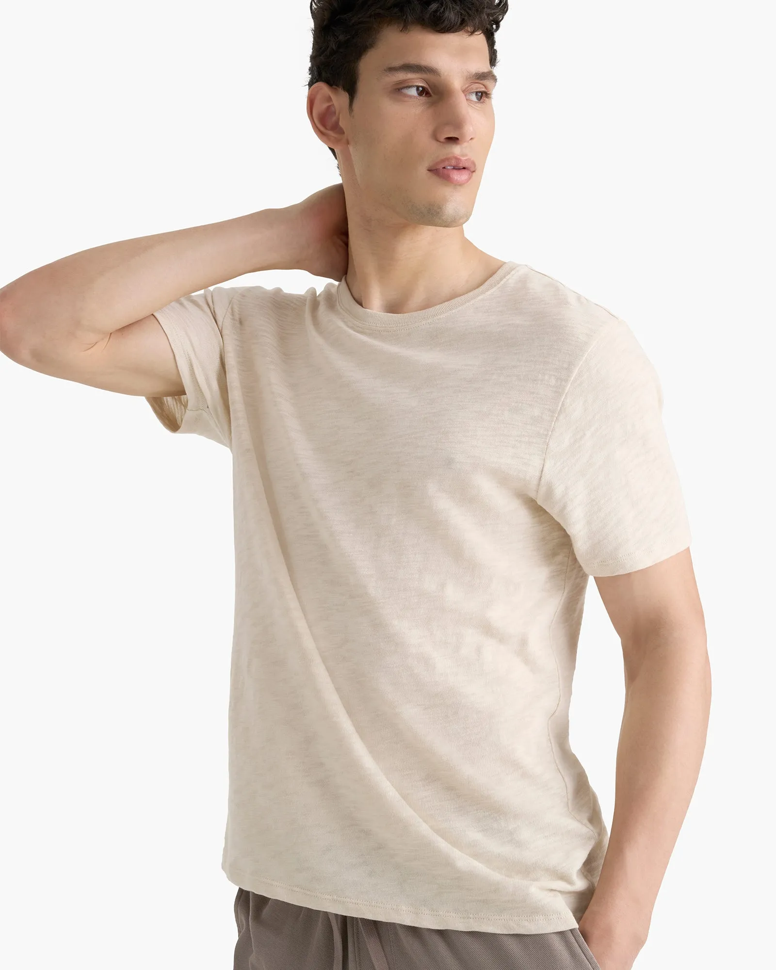 Non-toxic MultipurposeCuffs Slub Jersey Crew Neck Tee - Bleached Oak
