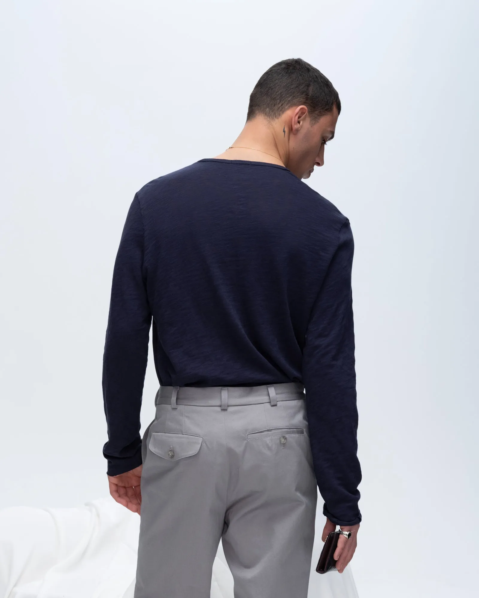 Slub Jersey Destroyed Wash Henley - Midnight Simple Chic sequined details