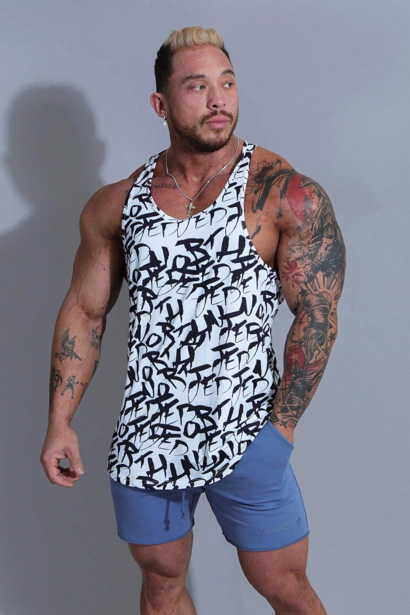 round shape Graphic Muscle Stringer - Chaotic White