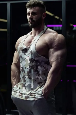 Graphic Muscle Stringer - Khaki Camo all - terrain strong armor