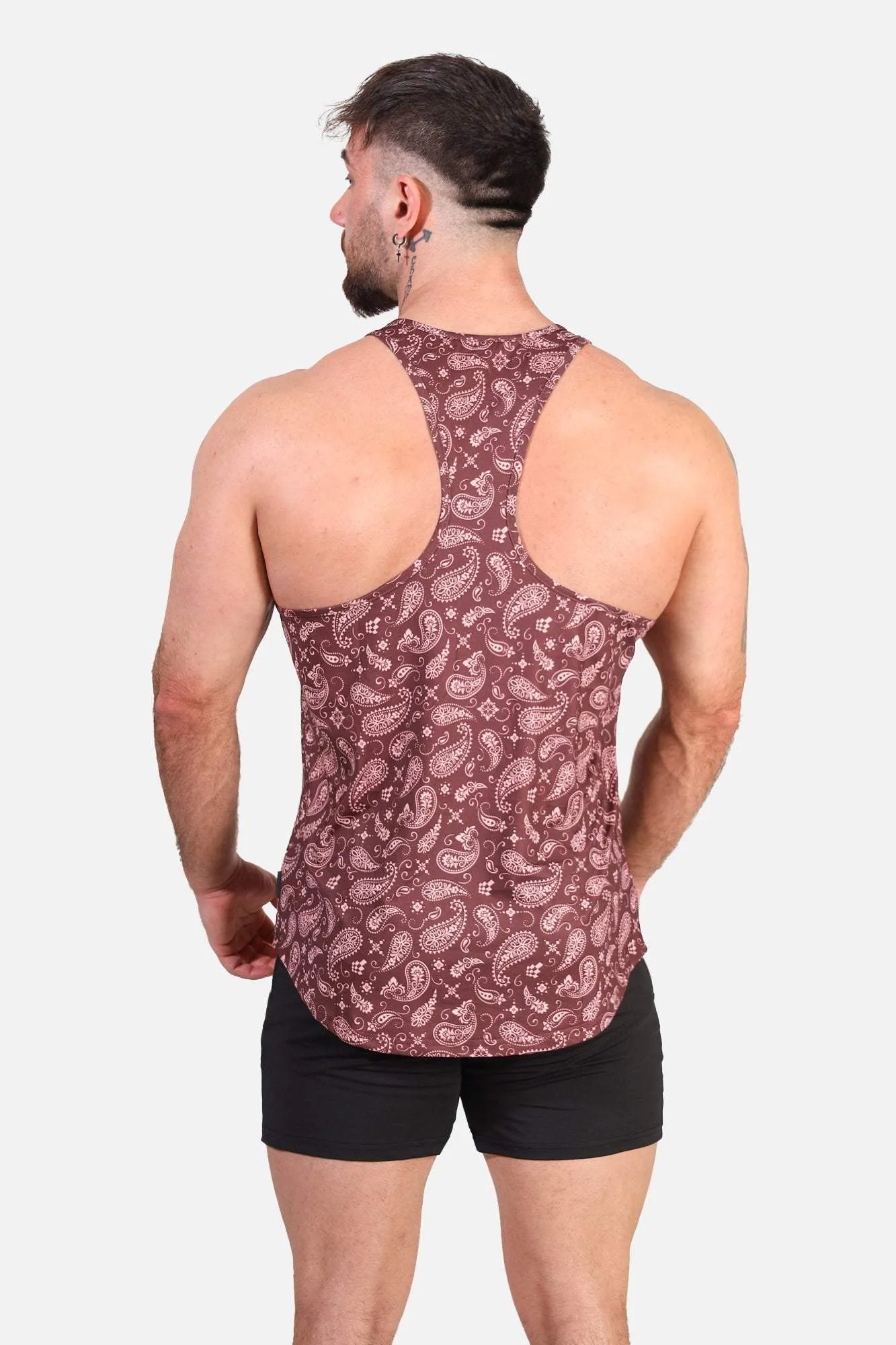 Return - on - investment - high Graphic Muscle Stringer - Maroon Paisley