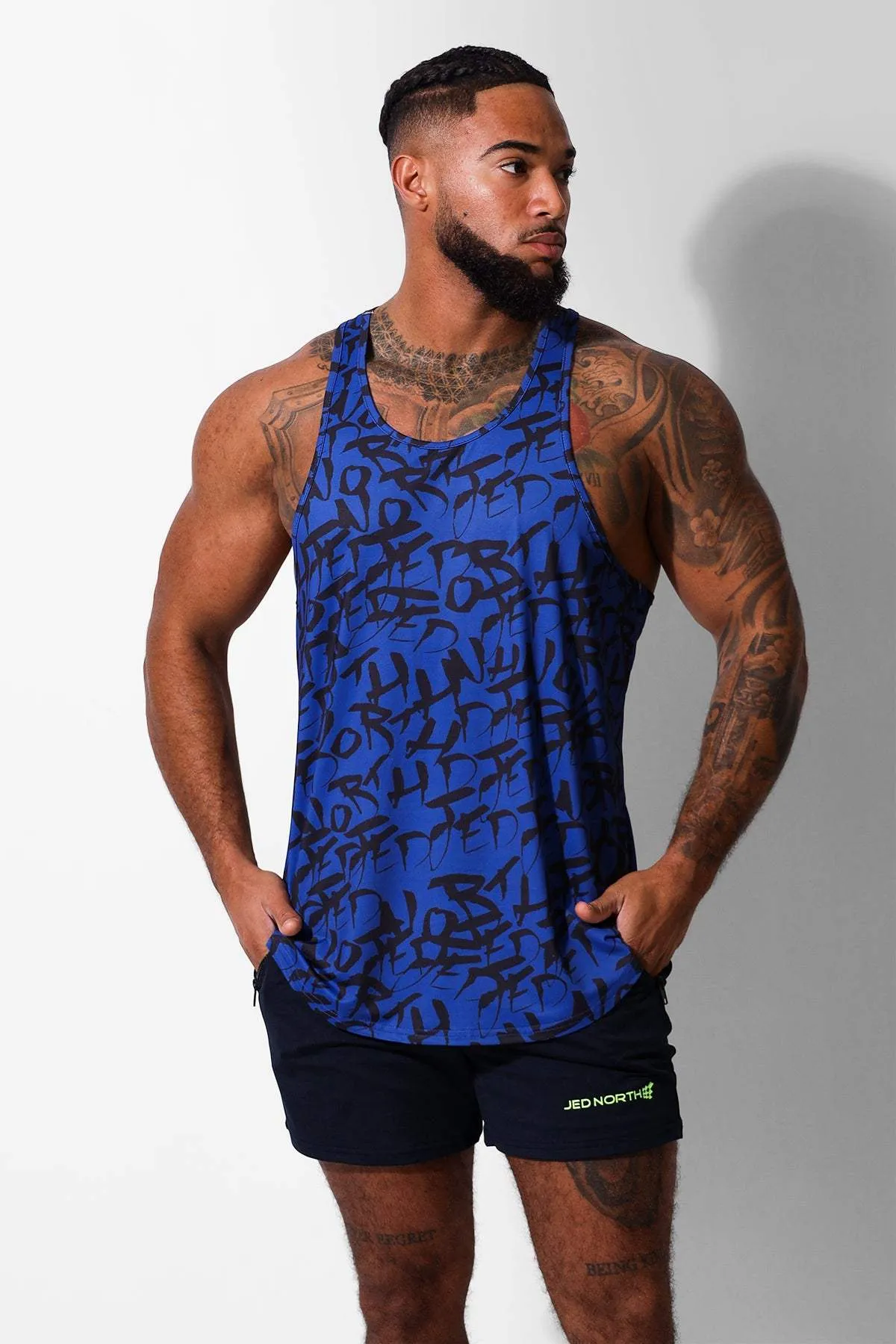 Graphic Muscle Stringer - Navy Graffiti battlefield