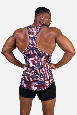 Drop Hem Non Restrictive Graphic Muscle Stringer - USA Flag