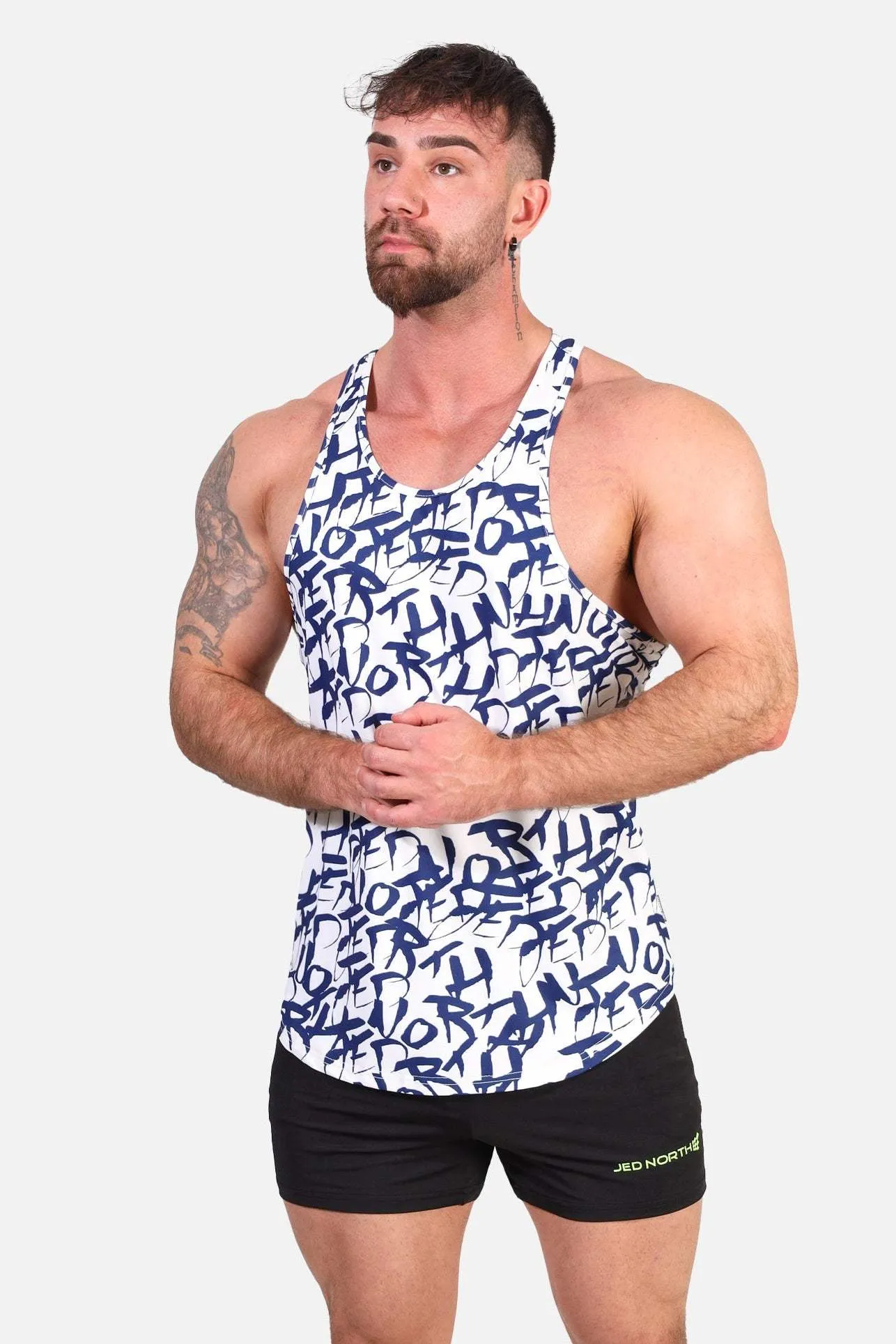 Graphic Muscle Stringer - White Graffiti Navigation - equipped