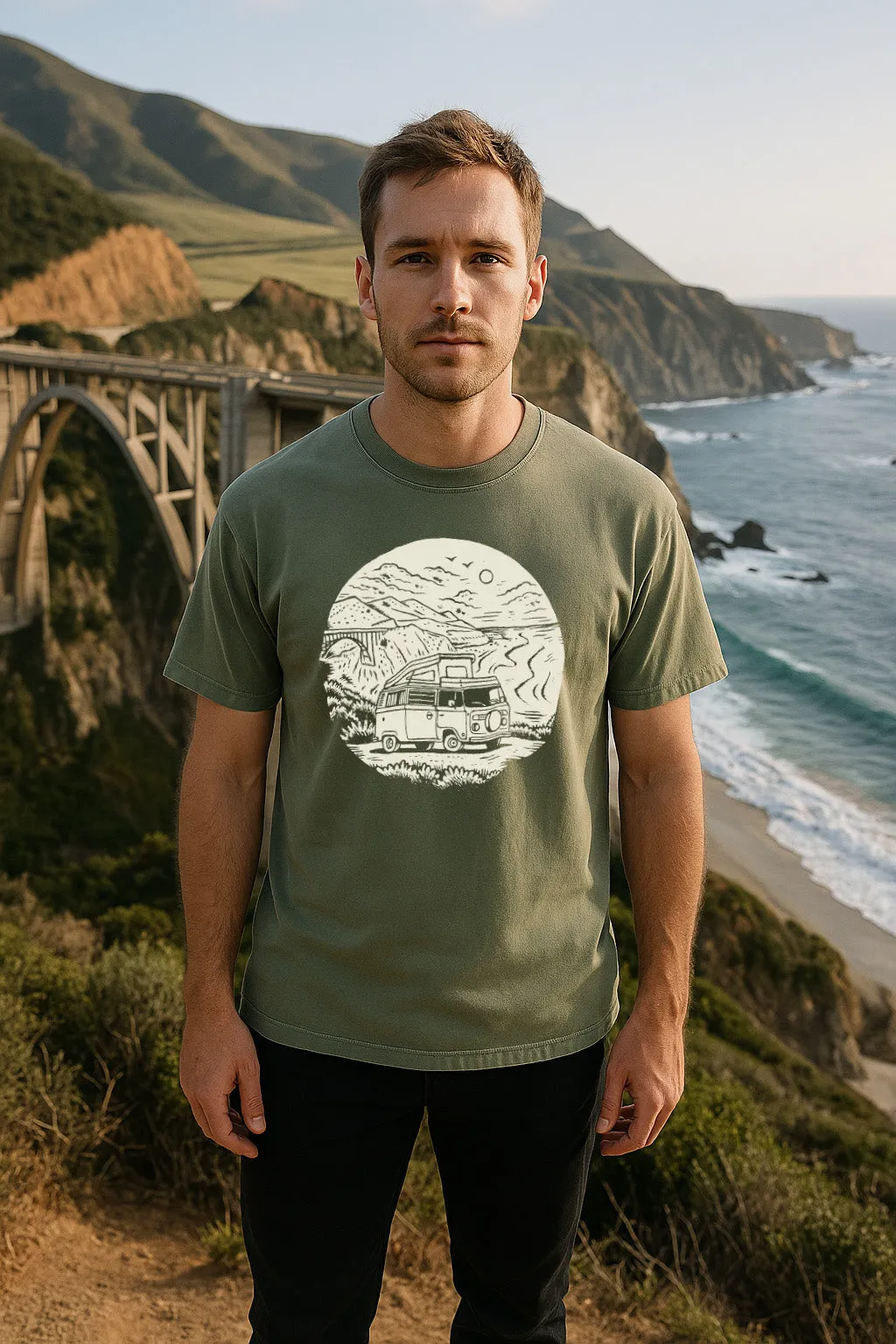 Perfect Layering Big Sur VW Bus Tee-Vintage Sage