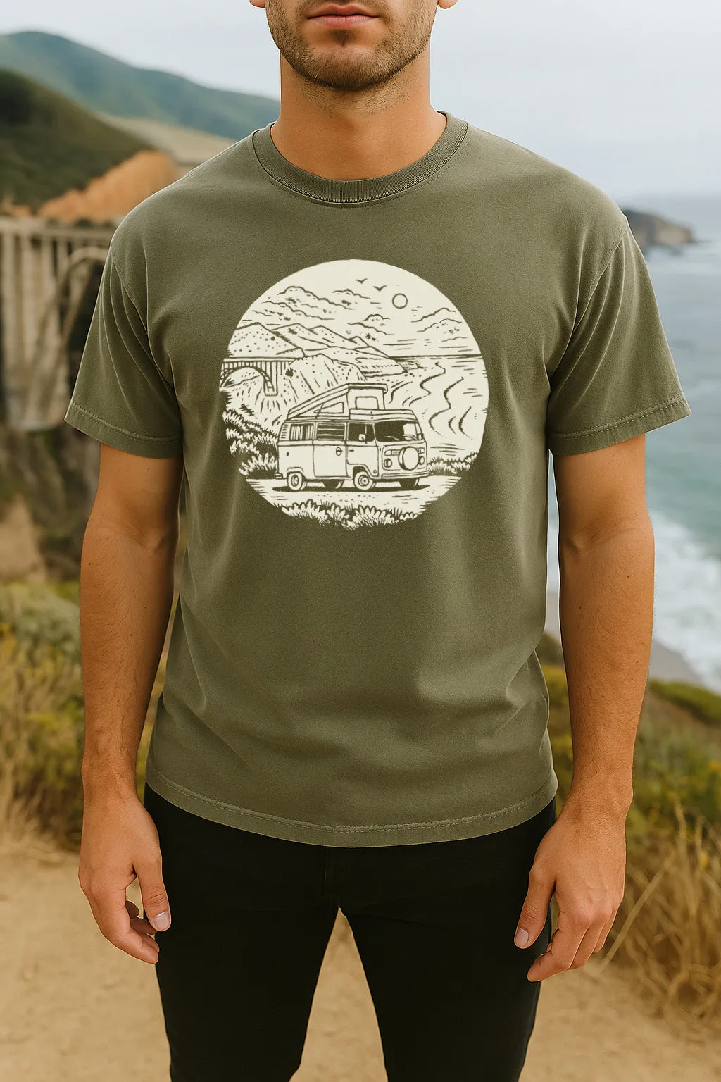 Big Sur VW Bus Tee-Vintage Sage Relaxed Layers