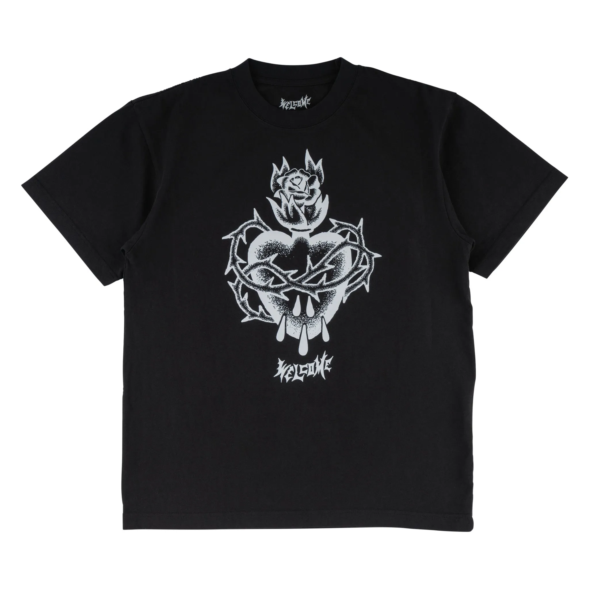 Hallowed Printed Boxy Garment-Dyed Tee - Black petite size Breathable touch