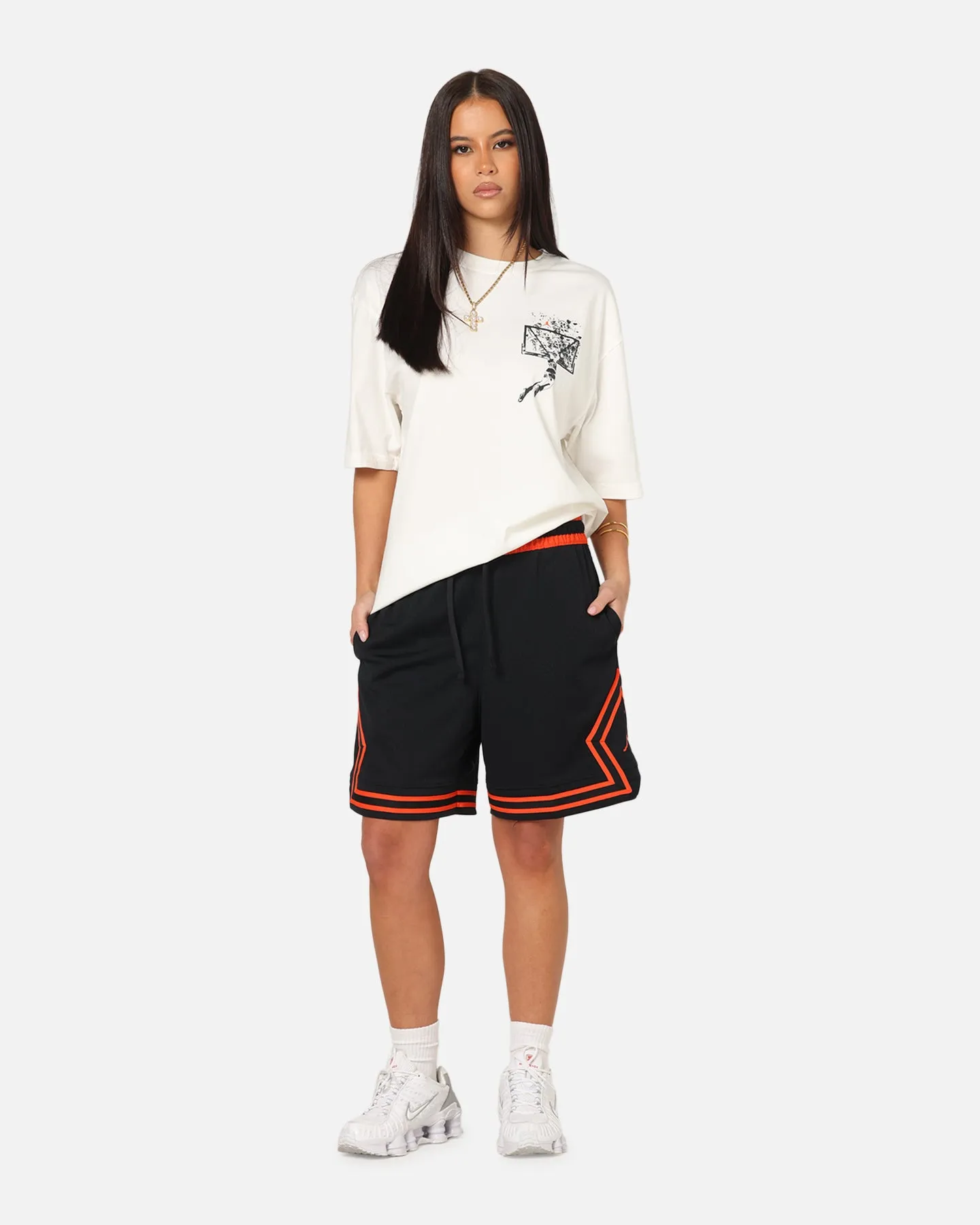Adaptive Temperature Control Trendy Fashion Jordan Dri-FIT Mesh Diamond Shorts Black/Orange