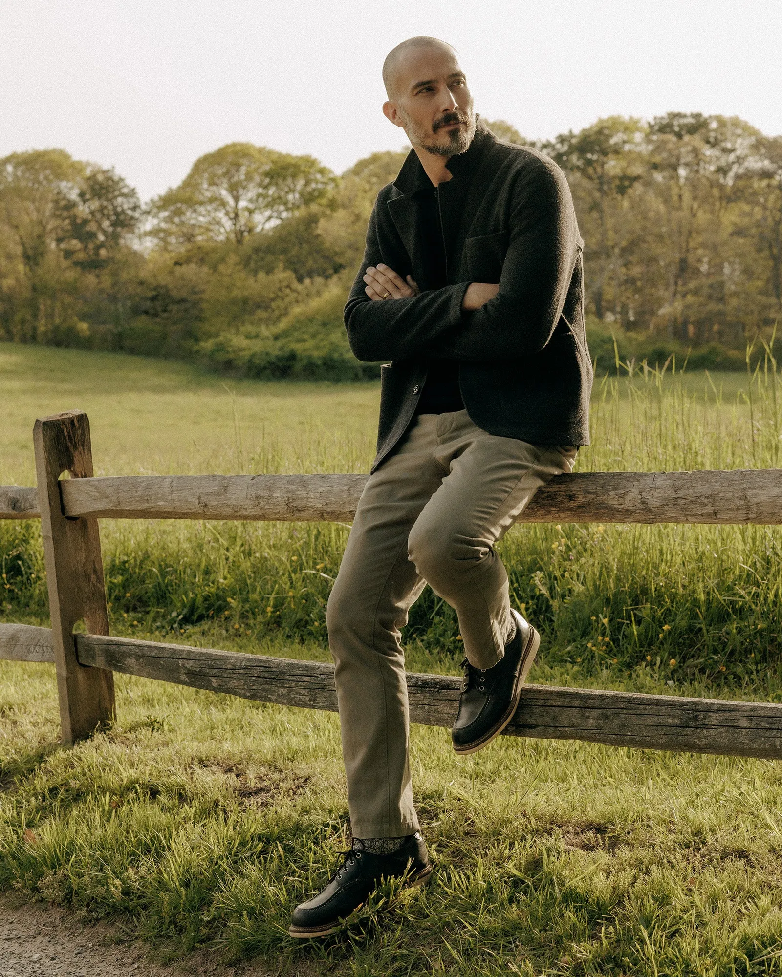 The Democratic Foundation Pant in Organic Smoked Olive SmoothZipClosure Reinforced Stitching