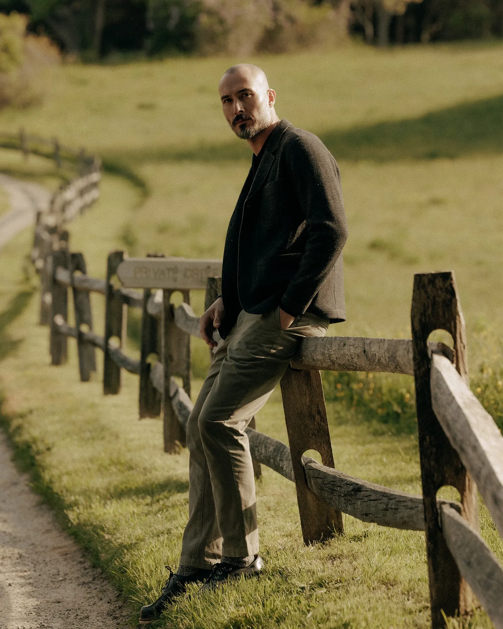 The Democratic Foundation Pant in Organic Smoked Olive Lined interior