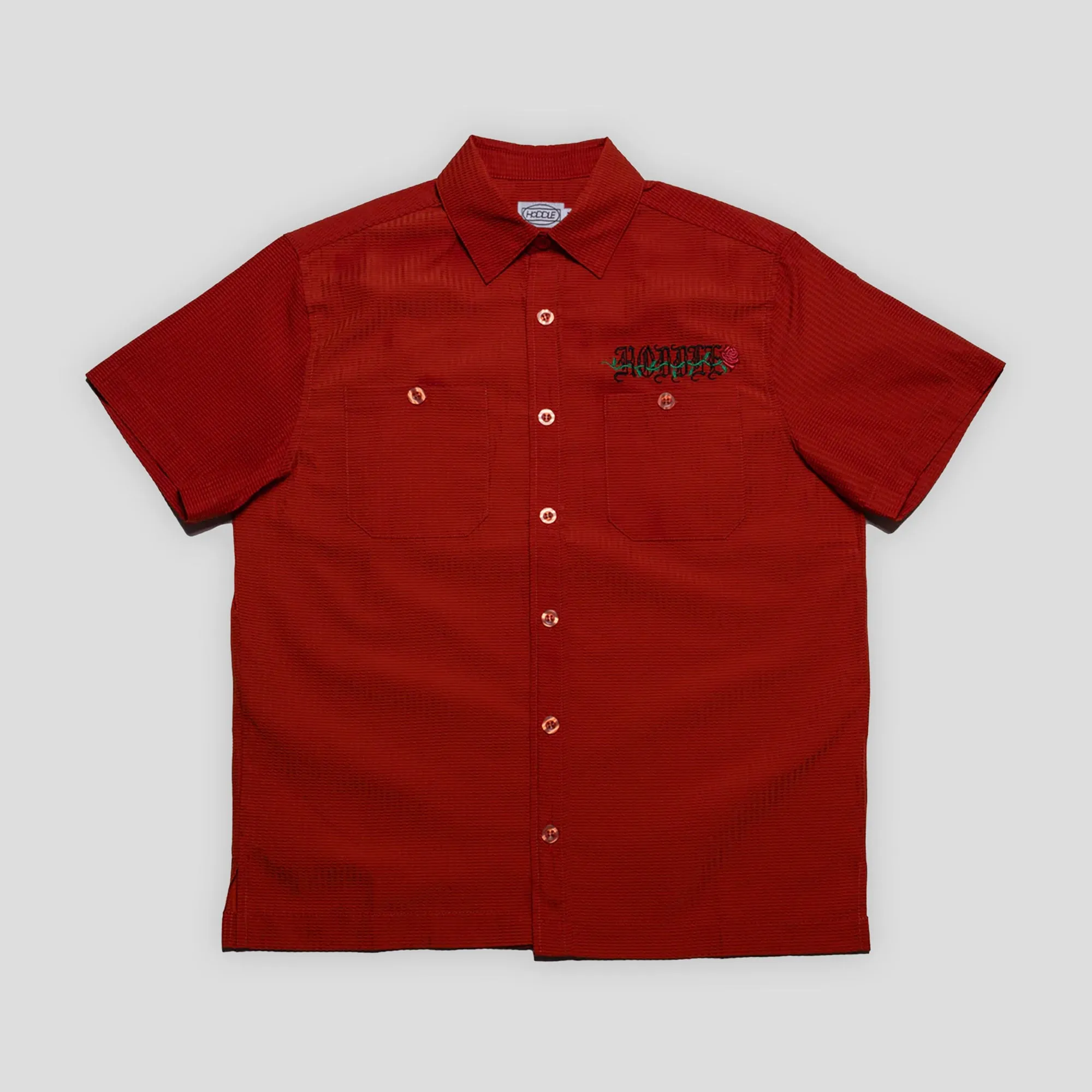 Hoddle Thorn Seersucker Short Sleeve Shirt - Rust Low Maintenance Trendy Design