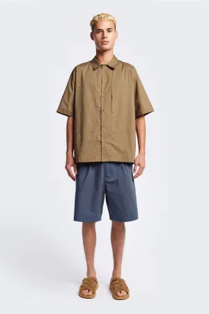 Rough texture Degree Pleat Short Blue