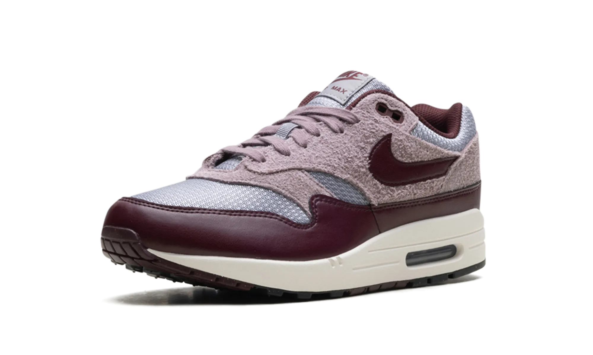 Air Max 1 ESS PRM "CEMENT GREY/BURGUNDY CRUSH" Abrasion Resistant Toe