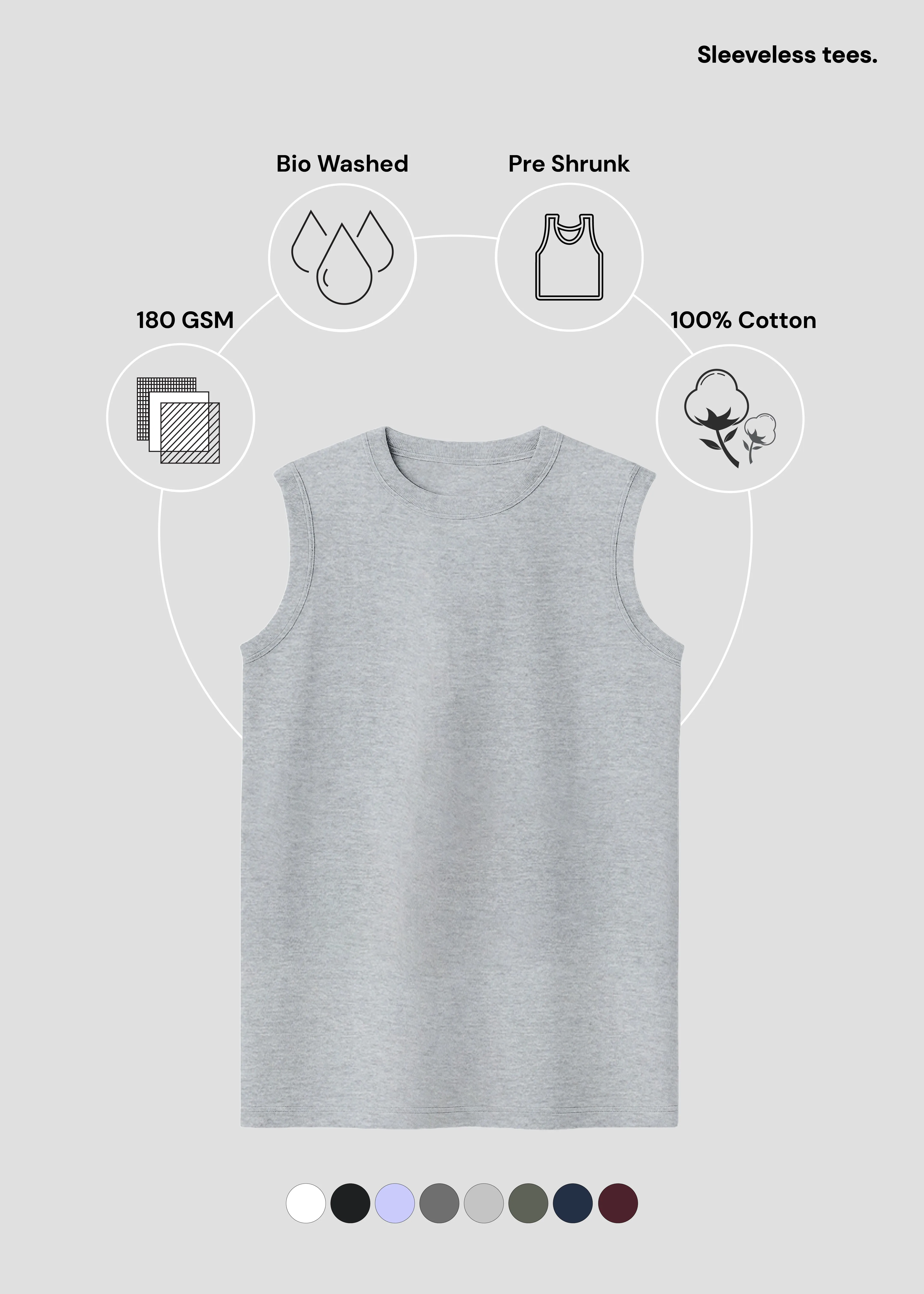 Grey Melange Men's Sleeveless T-Shirt | MS36 FlexibleCollarOptions