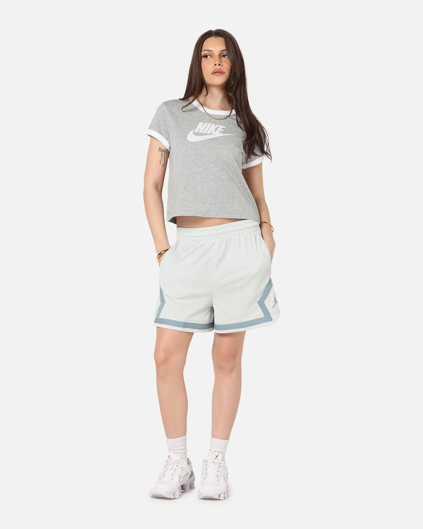 Tagless label All Day Flex Fit Jordan Women's Dri-FIT 4" Diamond Shorts Light Silver