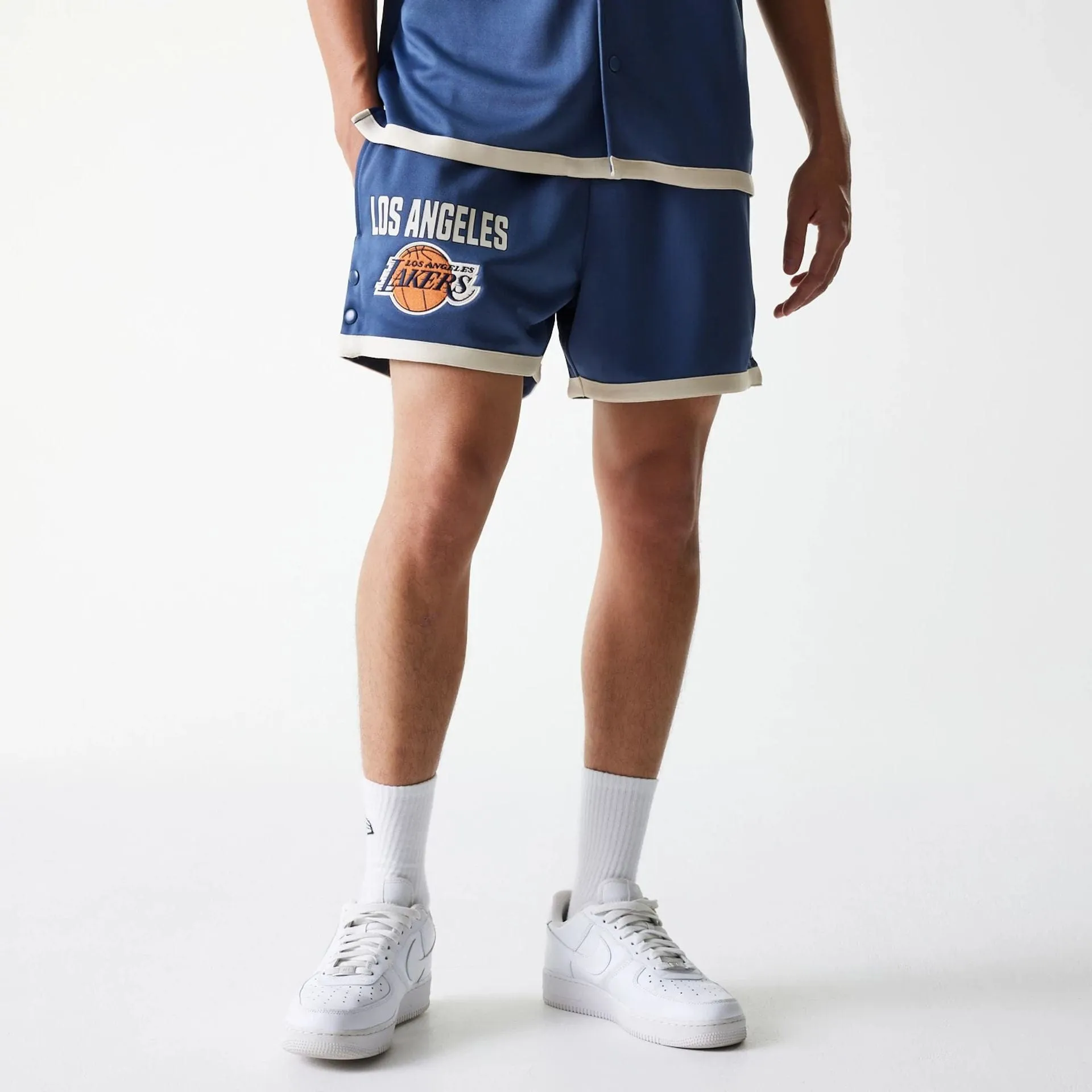 LA Lakers NBA Snap Button Dark Blue Shorts Comfortable Flex
