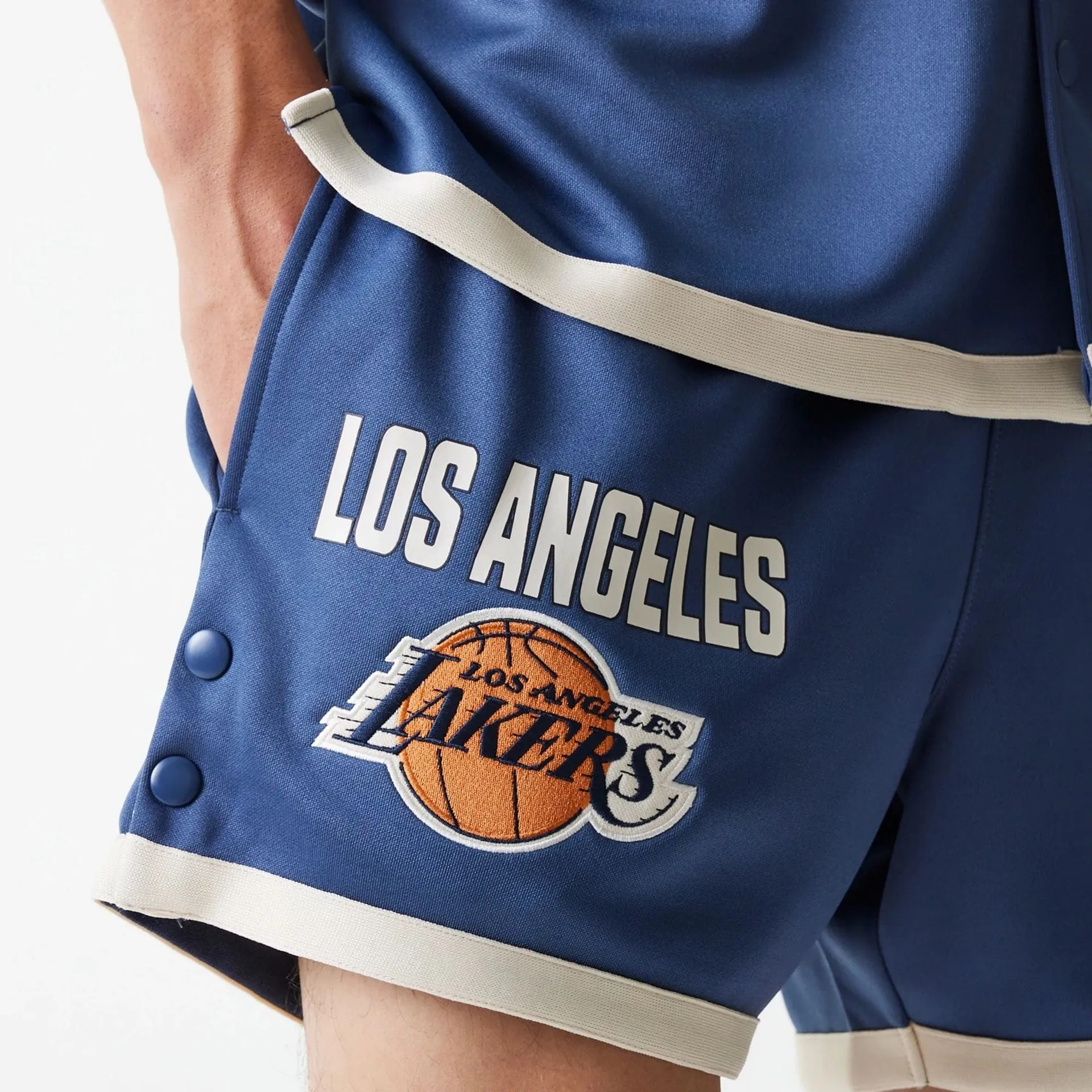 Summer Style Light Fit LA Lakers NBA Snap Button Dark Blue Shorts