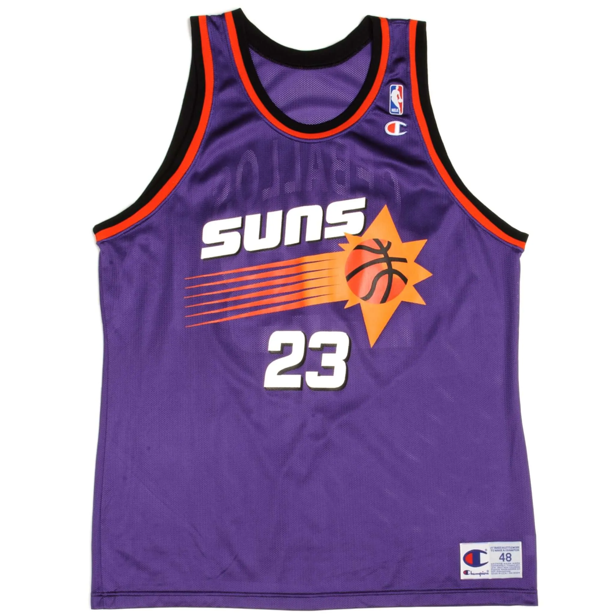 Zero Distraction Tagging Lightweight Knit VINTAGE CHAMPION NBA PHOENIX SUNS CEBALLOS #23 JERSEY 1990-1994 SIZE 48 MADE IN USA