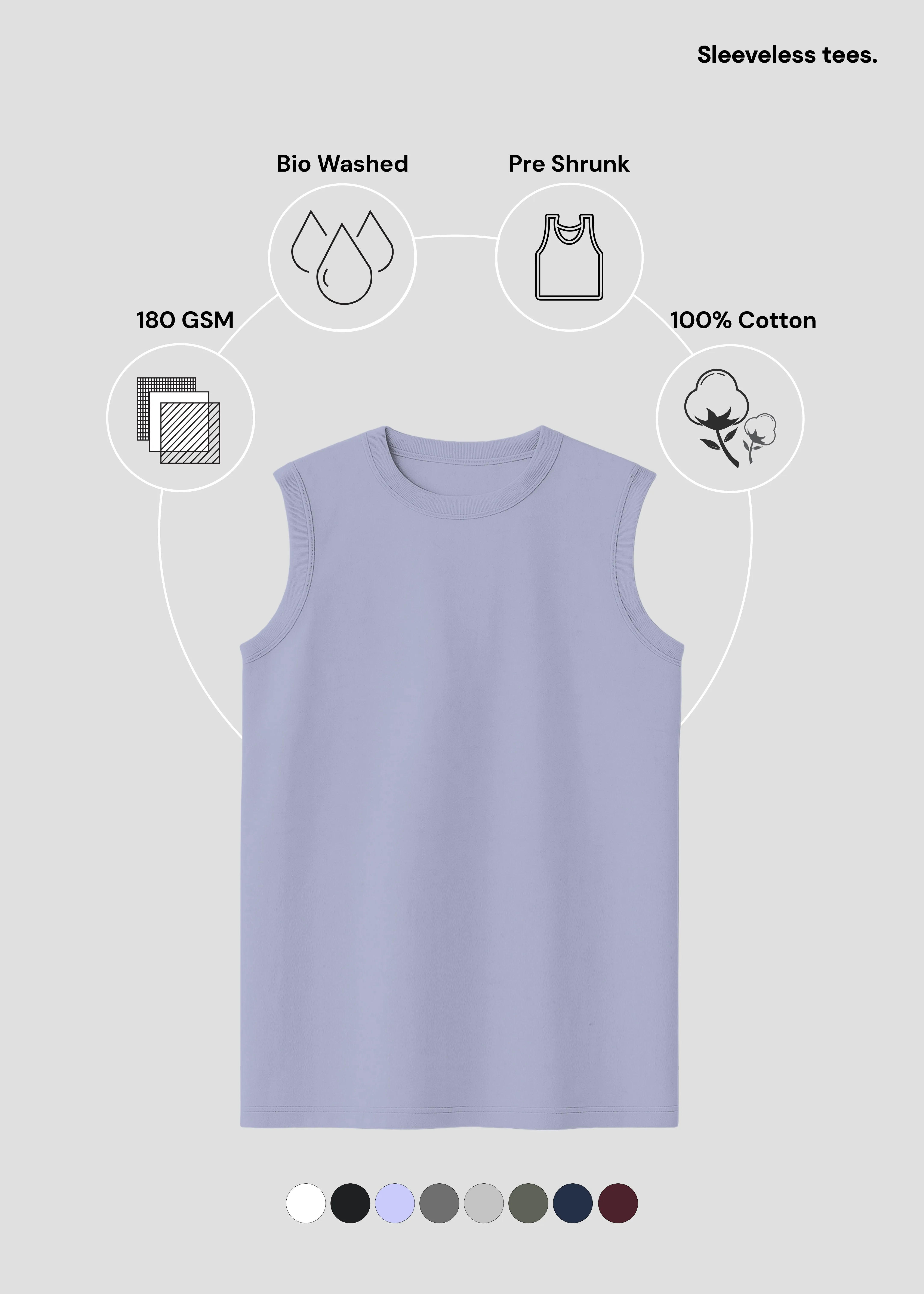 Casual Design Fit Basic Top Lavender Men's Sleeveless T-Shirt | MS36