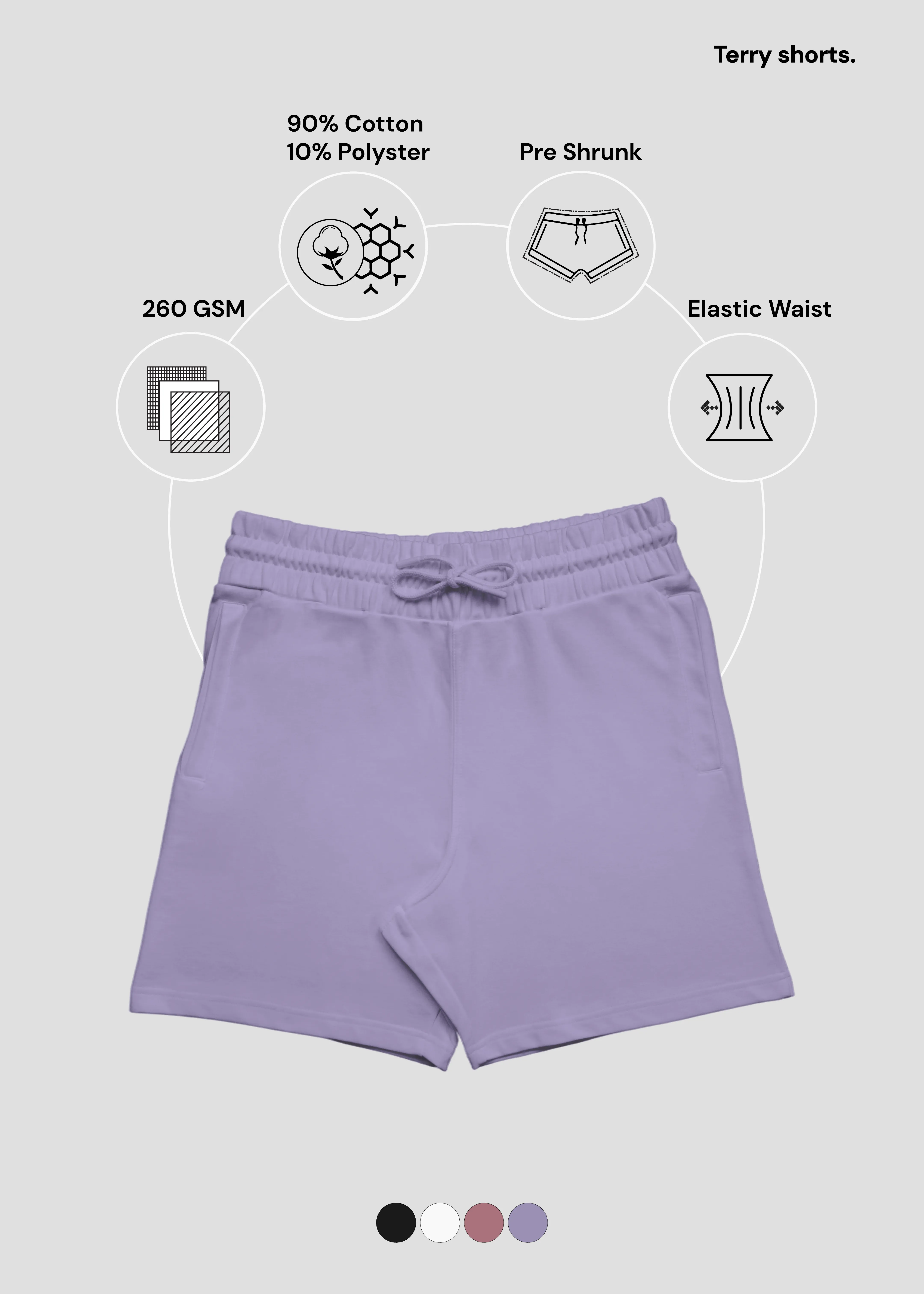 Lavender Terry Shorts | MT45 Anti Snag Fabric Clean Finish