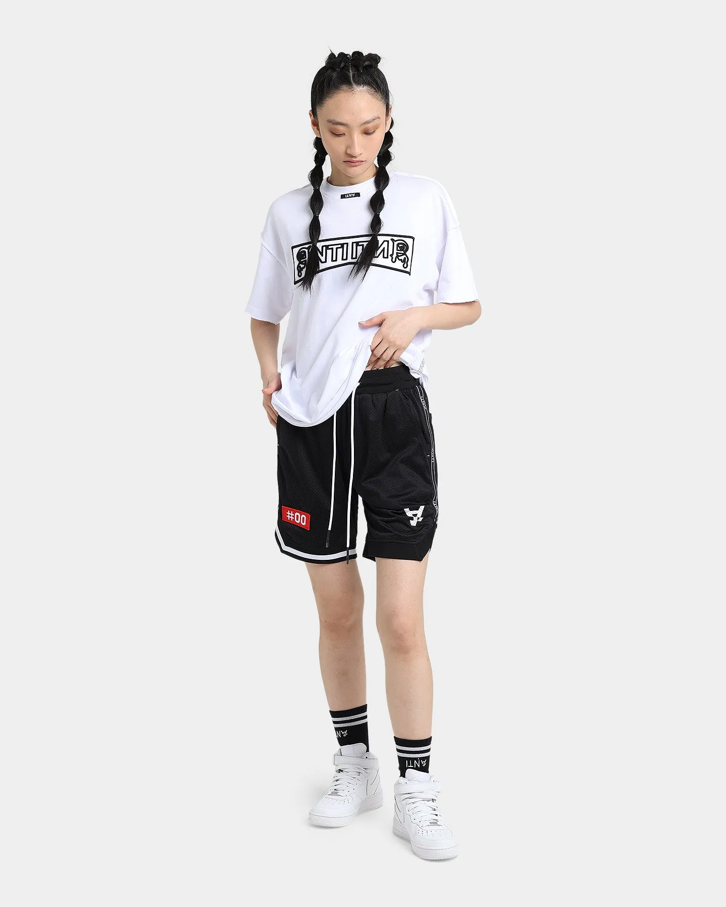 FoldOverClosure Wrinkle-Resistant The Anti Order Off Season Basketball Shorts Black/White