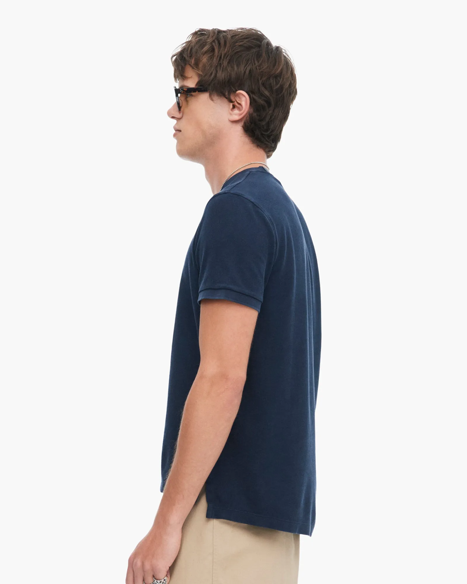 brandable Pique with Sun Bleach Short Sleeve Crew Neck - Dark Navy