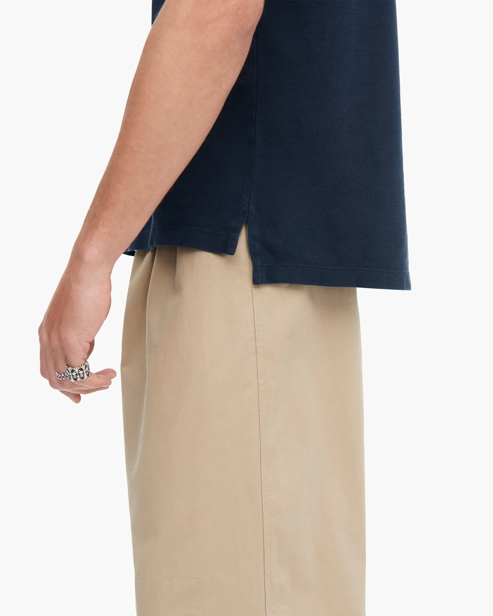 Pique with Sun Bleach Short Sleeve Crew Neck - Dark Navy Reinforced Hemline