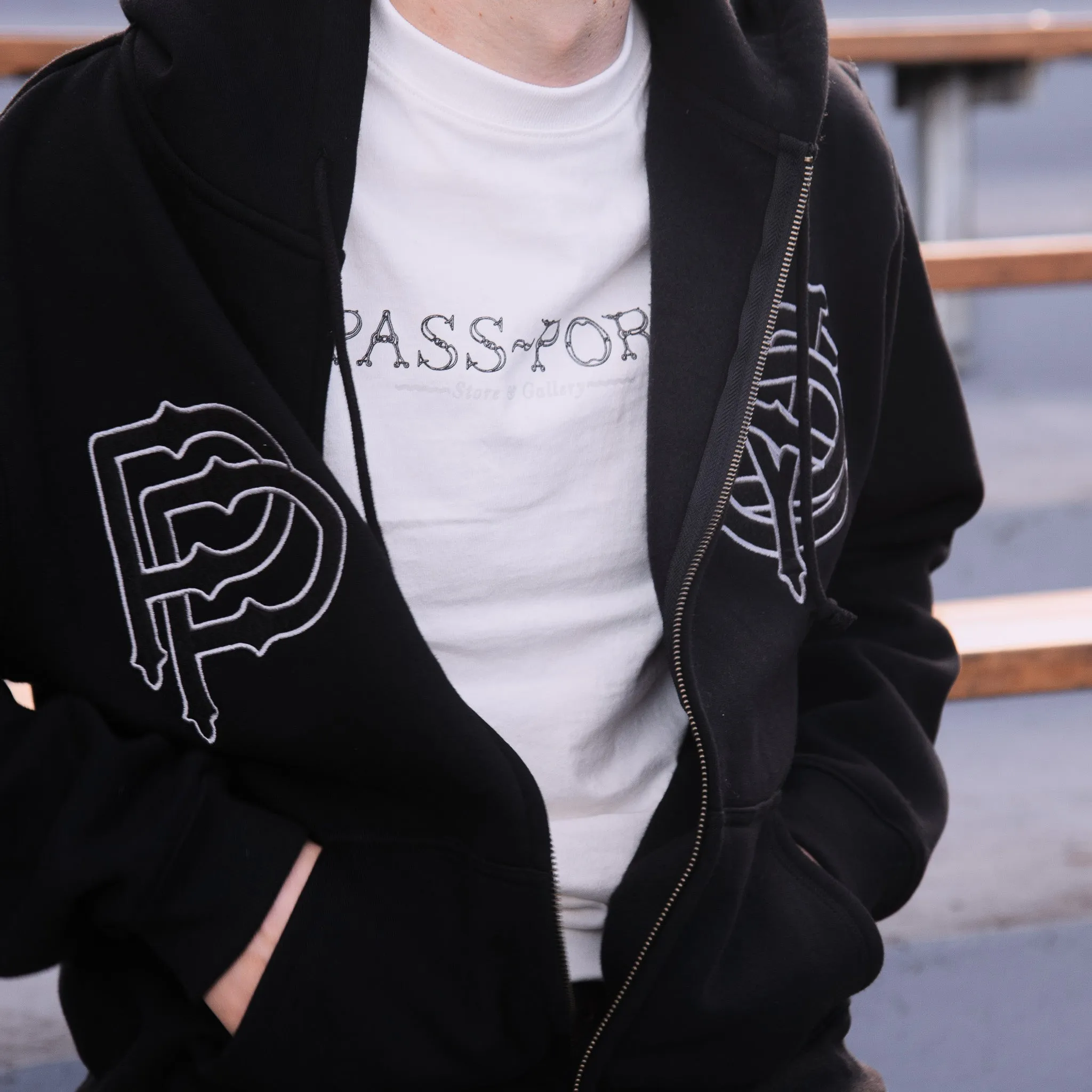 Pass~Port Store & Gallery Exclusive Syd Logo Zip Hood - Black Soft Texture product stock