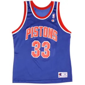 Game Utility VINTAGE CHAMPION NBA DETROIT PISTONS HILL #33 JERSEY 1990s SIZE 44 MADE IN USA