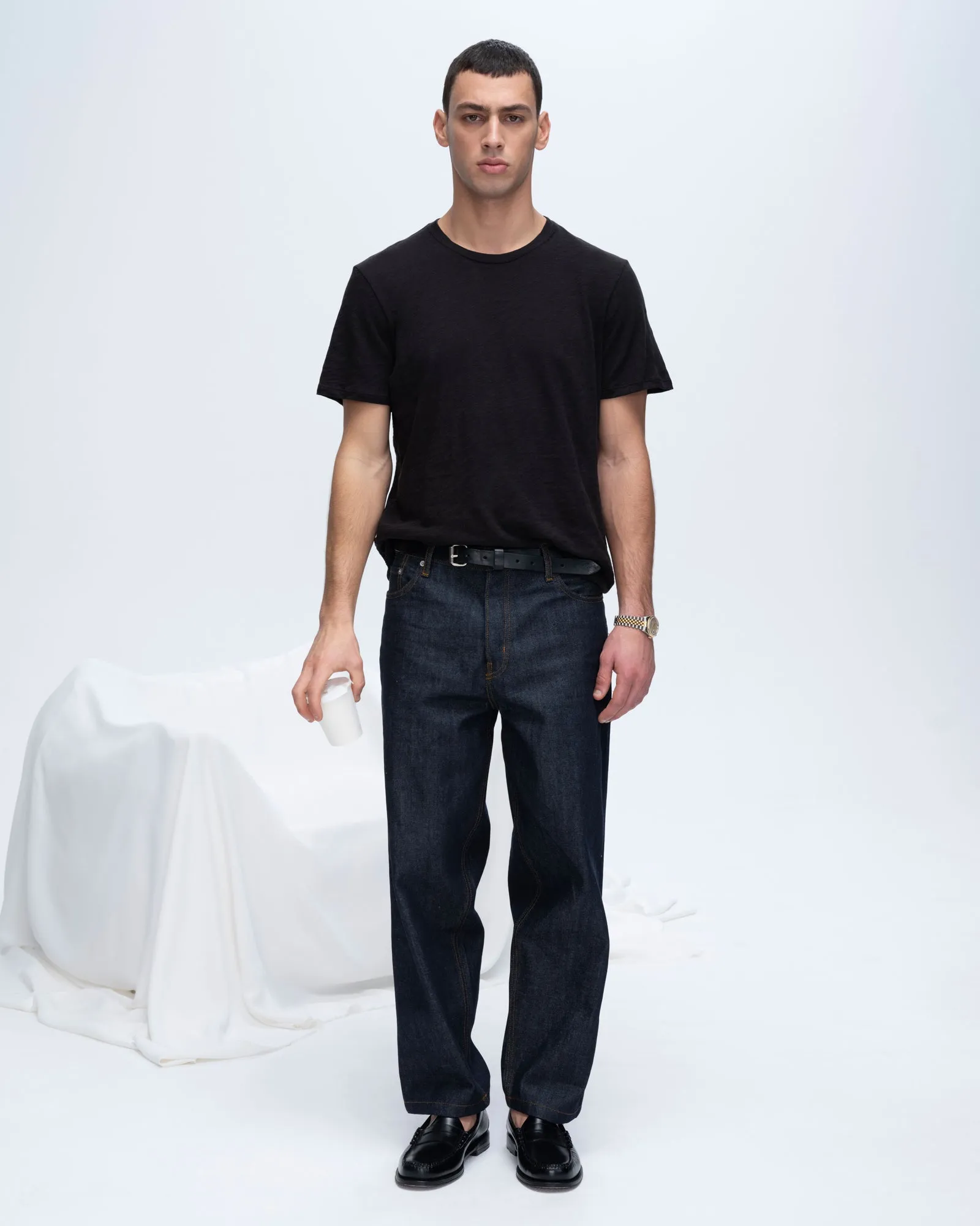 Slub Jersey Crew Neck Tee - Black Geometric precision Classic Fit