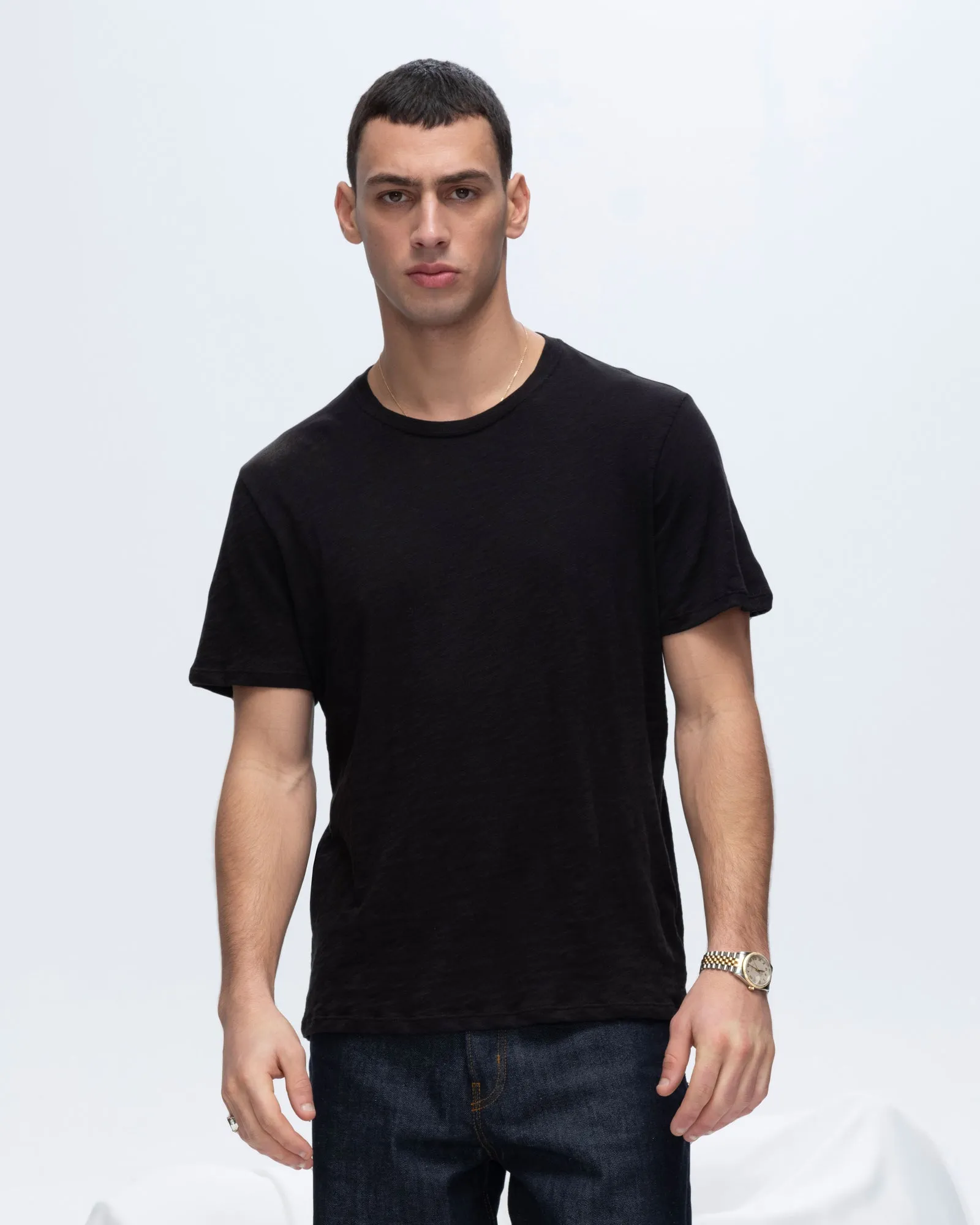 Slub Jersey Crew Neck Tee - Black ReinforcedHems Short sleeved breeziness