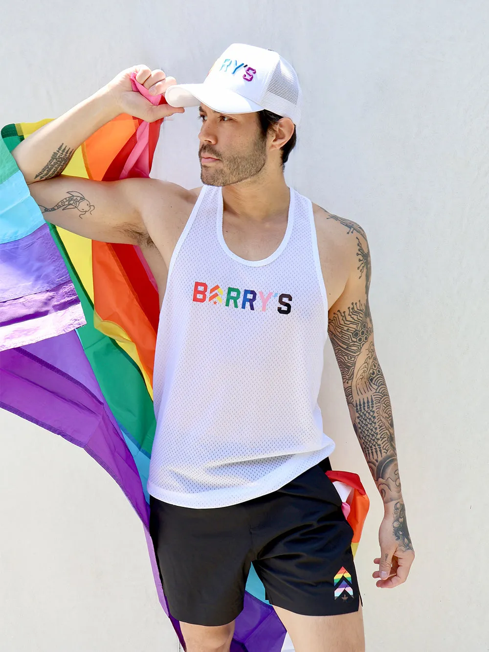 Ultra Fine Microfiber Blend BARRY'S PRIDE RELAY WHITE MESH TANK