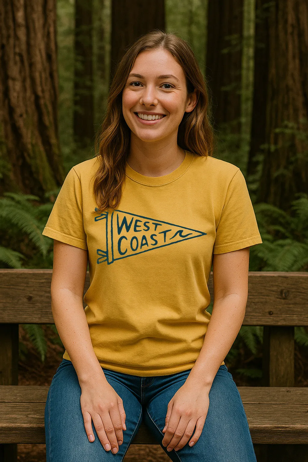 Layered Look Wear Relaxed Wear Fit West Coast Pennant Tee-Vintage Mustard