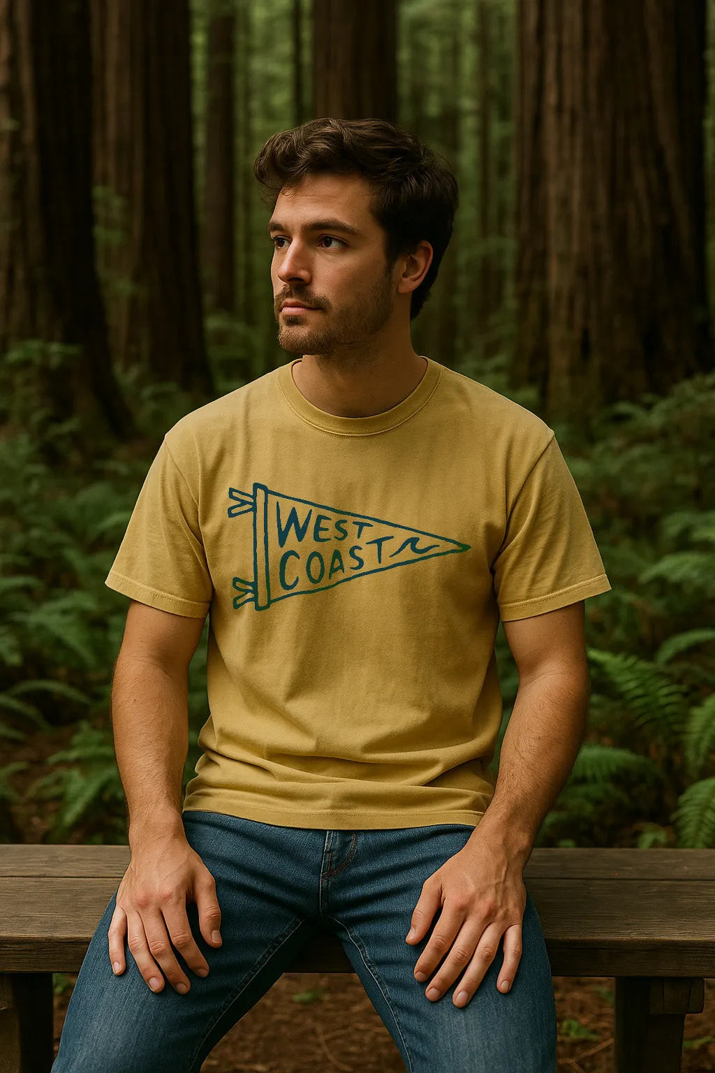West Coast Pennant Tee-Vintage Mustard Stretch waistband