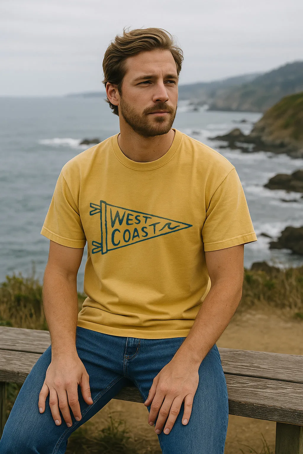 Daily Comfort West Coast Pennant Tee-Vintage Mustard