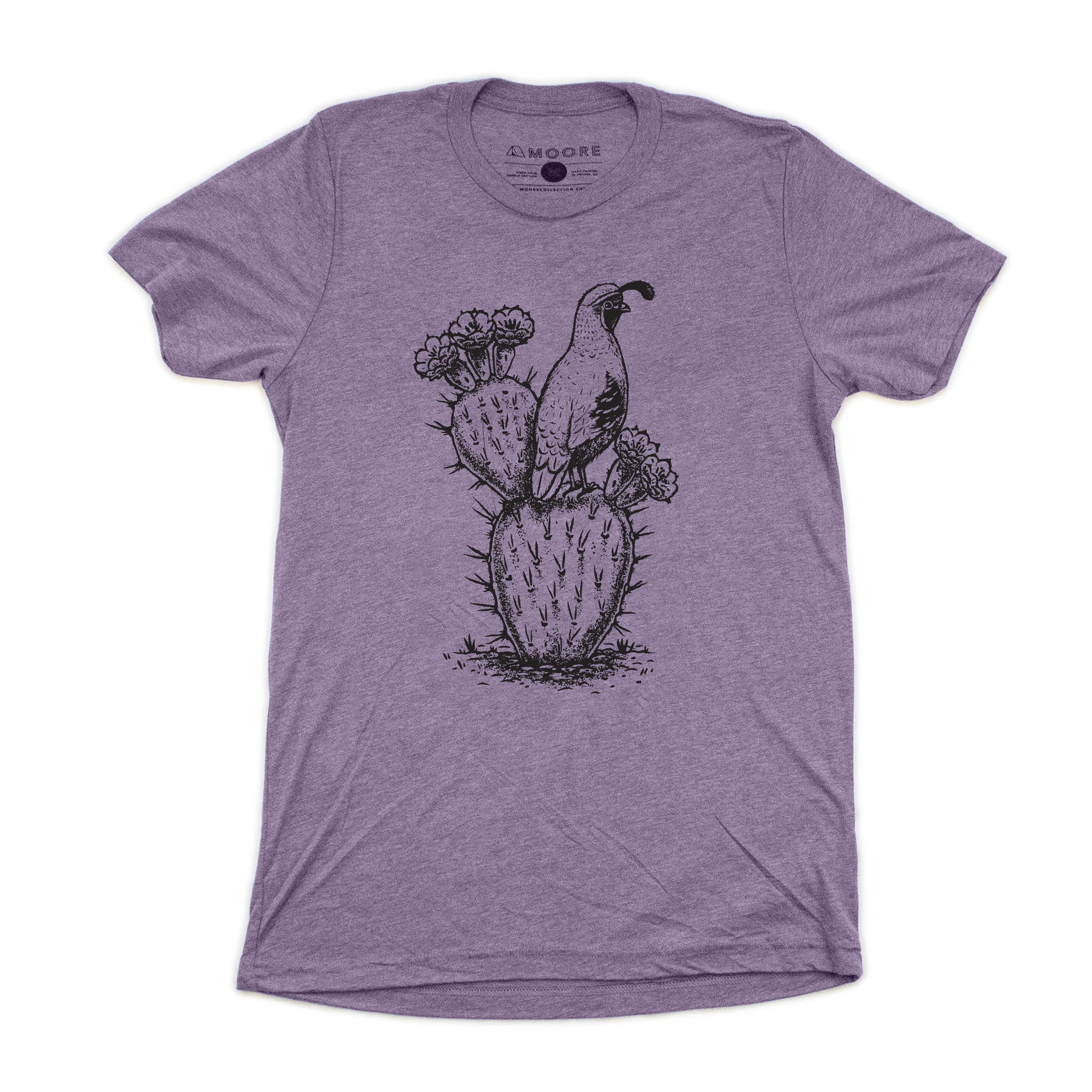 Cactus Quail Tee-Heather Purple Casual Flex Fit Subtle Details