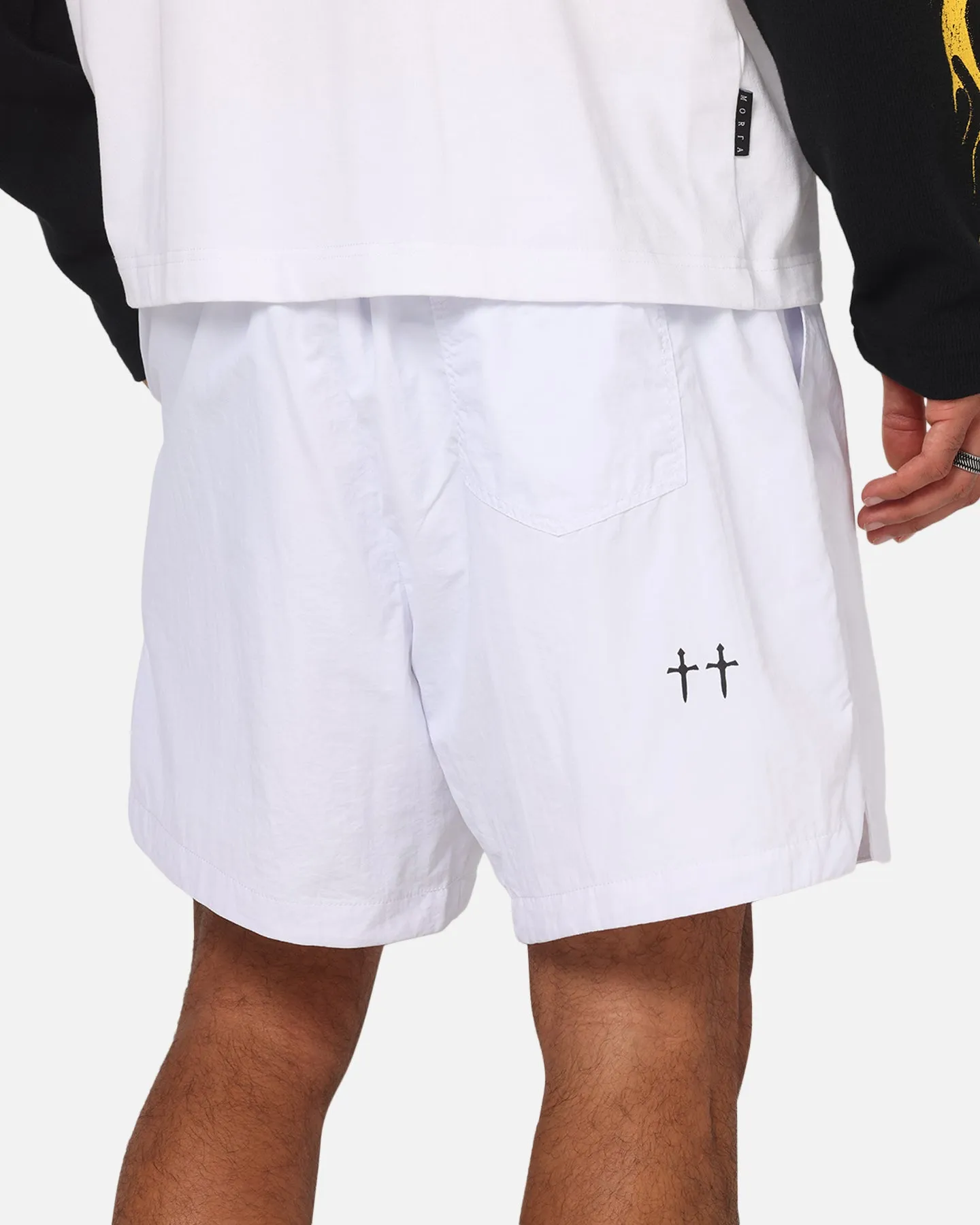 Saint Morta Scription Nylon Shorts White Body Friendly elastic waistband